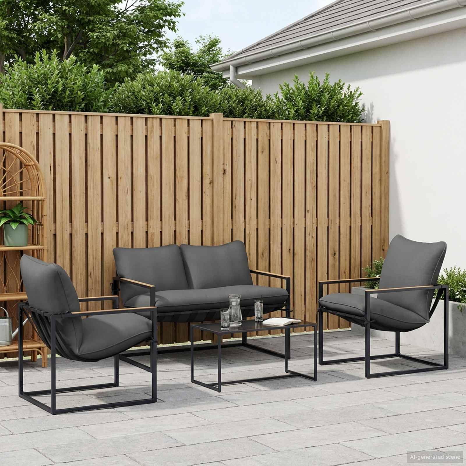 vidaXL Gartensofa-set 4 pcs Schwarz und Anthrazit Stahl