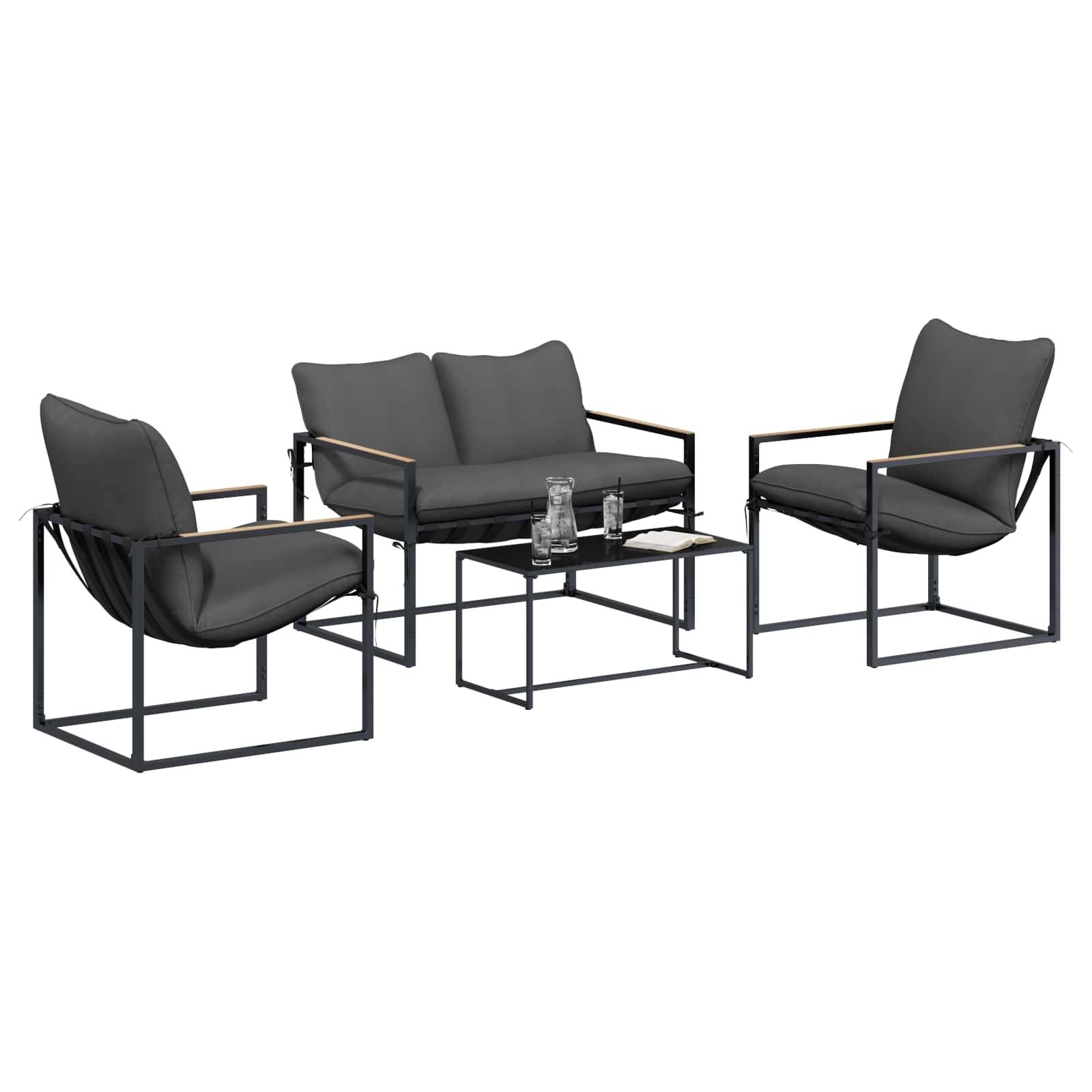 vidaXL Gartensofa-set 4 pcs Schwarz und Anthrazit Stahl