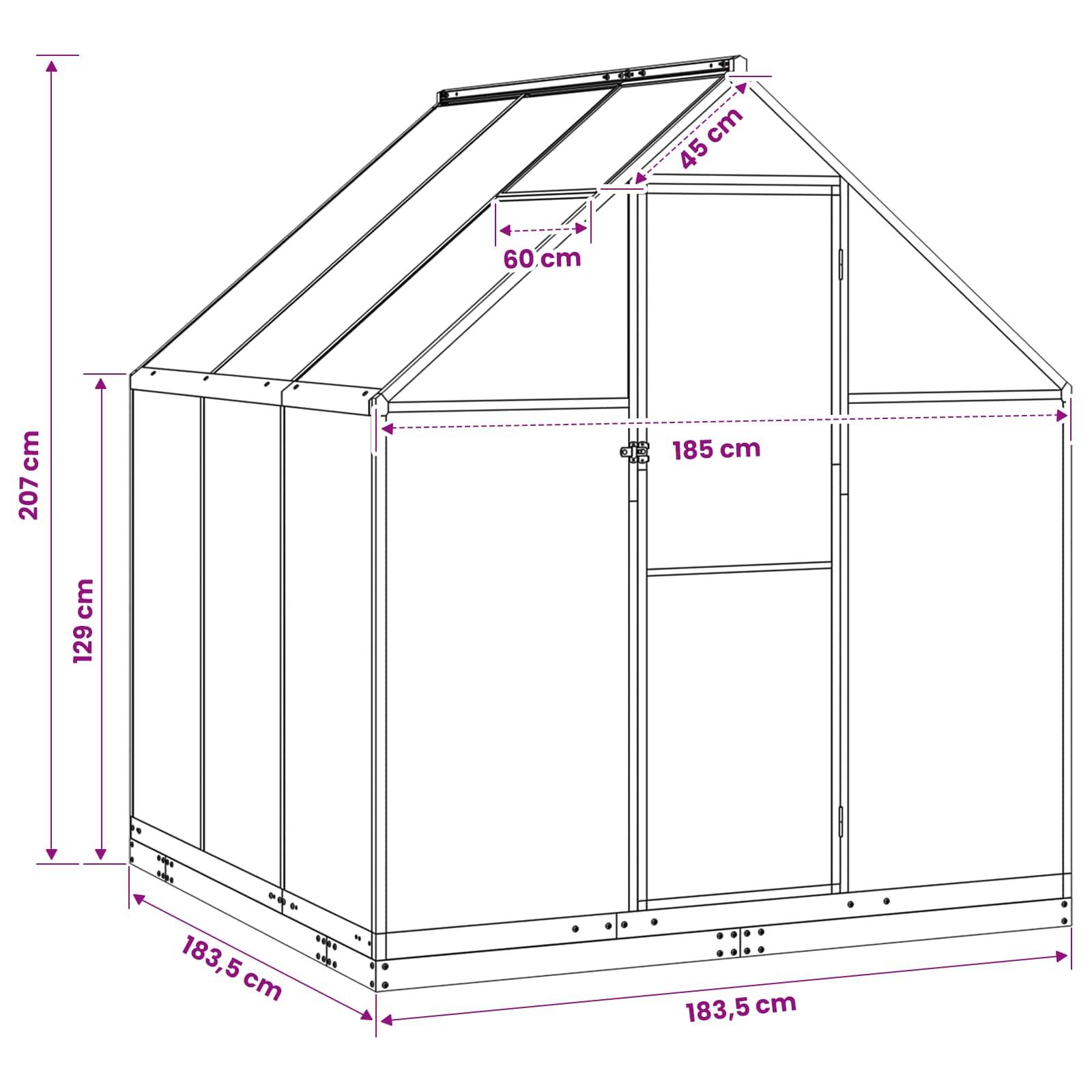 vidaXL Garten Gewächshaus mit Tür Anthrazit 183,5 x 183,5 x 207 cm