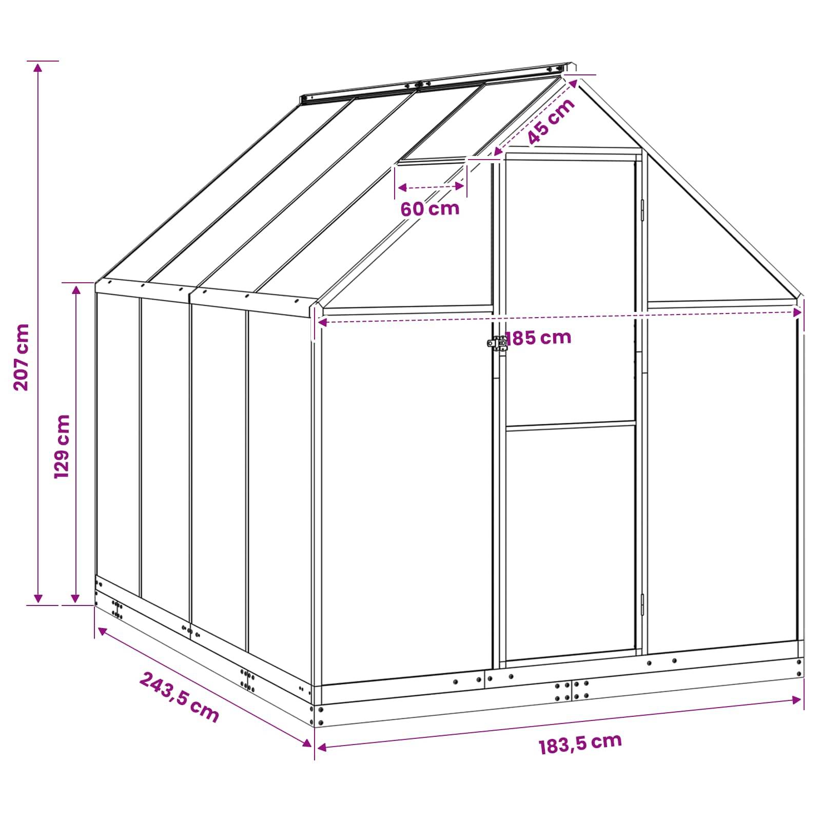 vidaXL Garten Gewächshaus mit Tür Anthrazit 183,5 x 243,5 x 207 cm