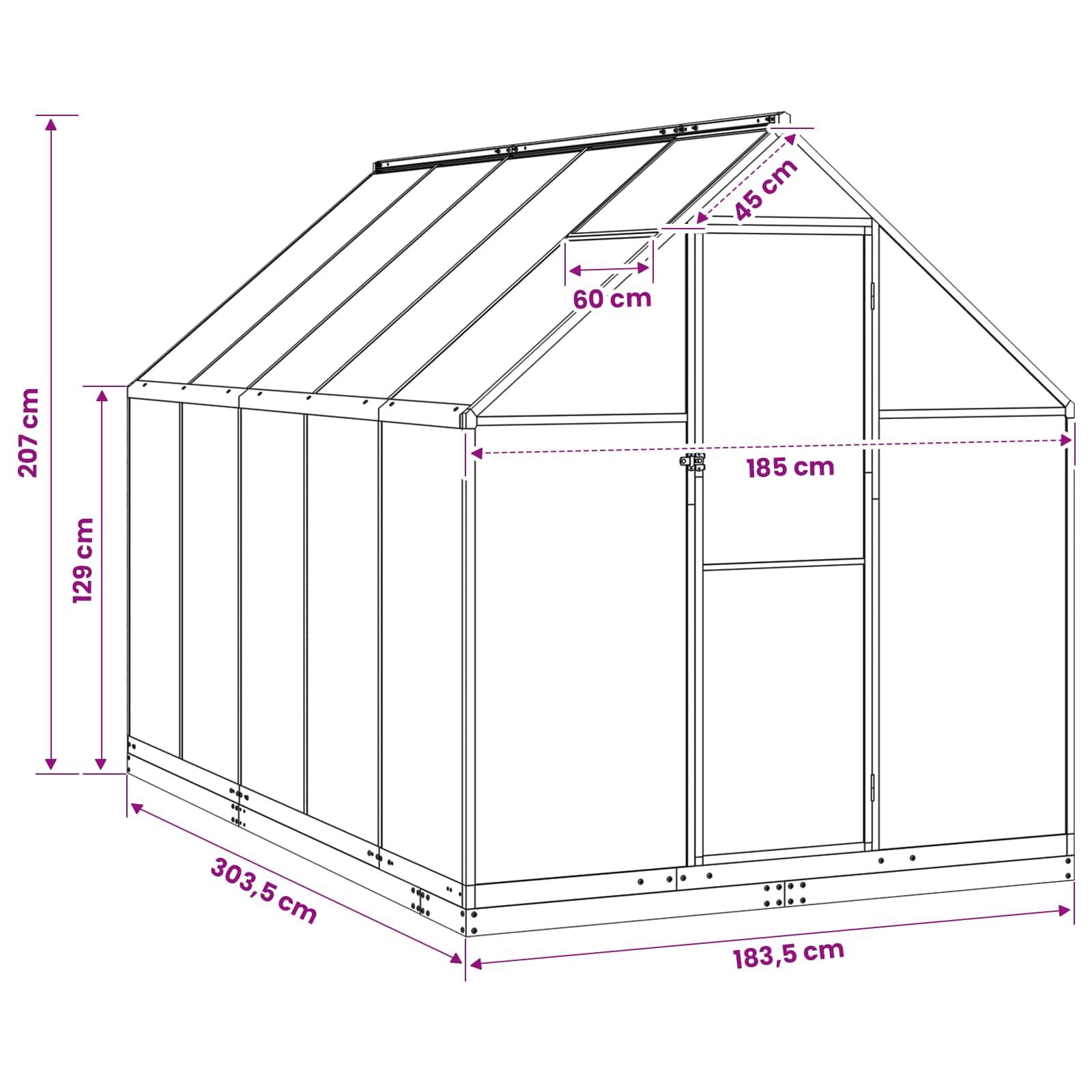 vidaXL Garten Gewächshaus mit Tür Anthrazit 183,5 x 303,5 x 207 cm