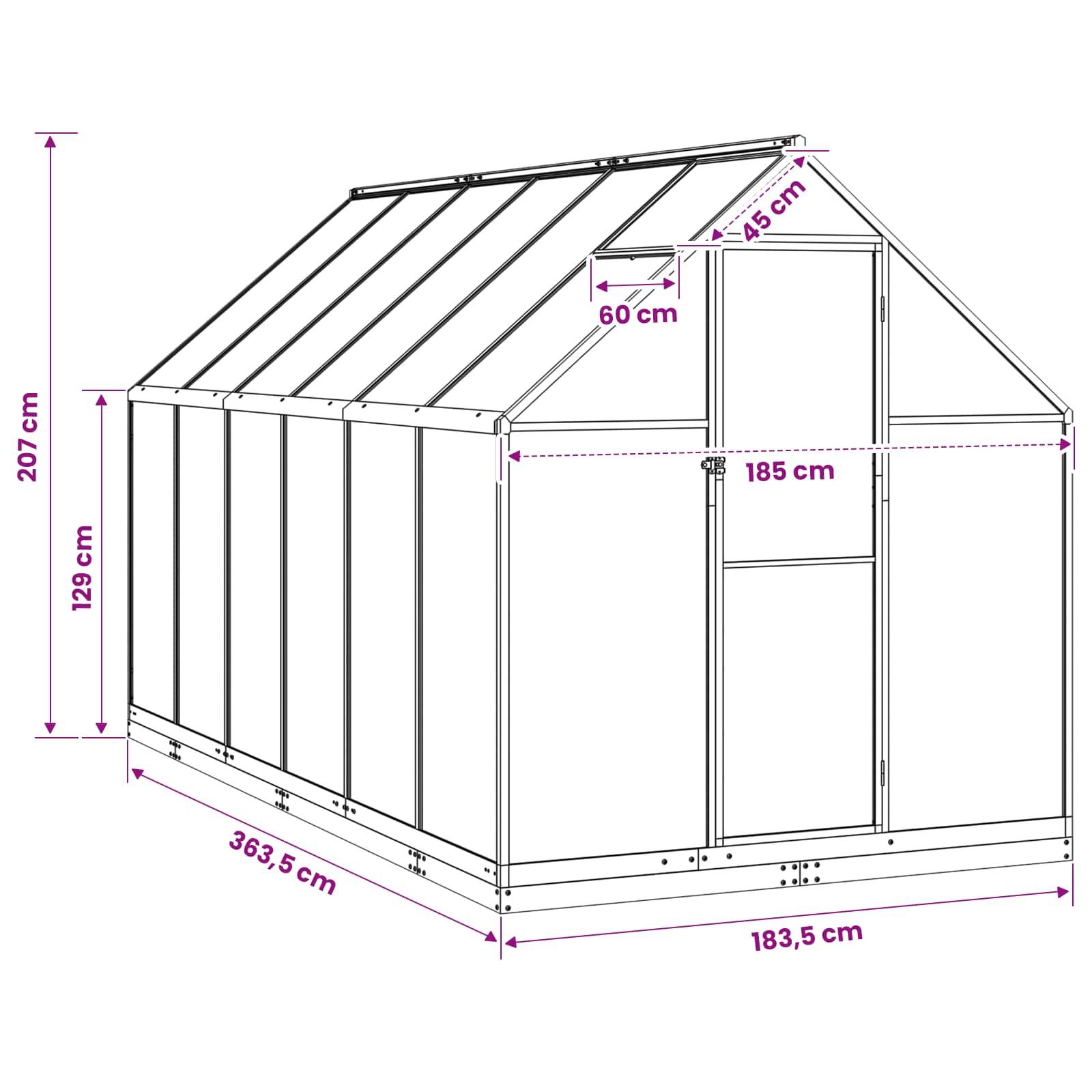 vidaXL Garten Gewächshaus mit Tür Anthrazit 183,5 x 363,5 x 207 cm