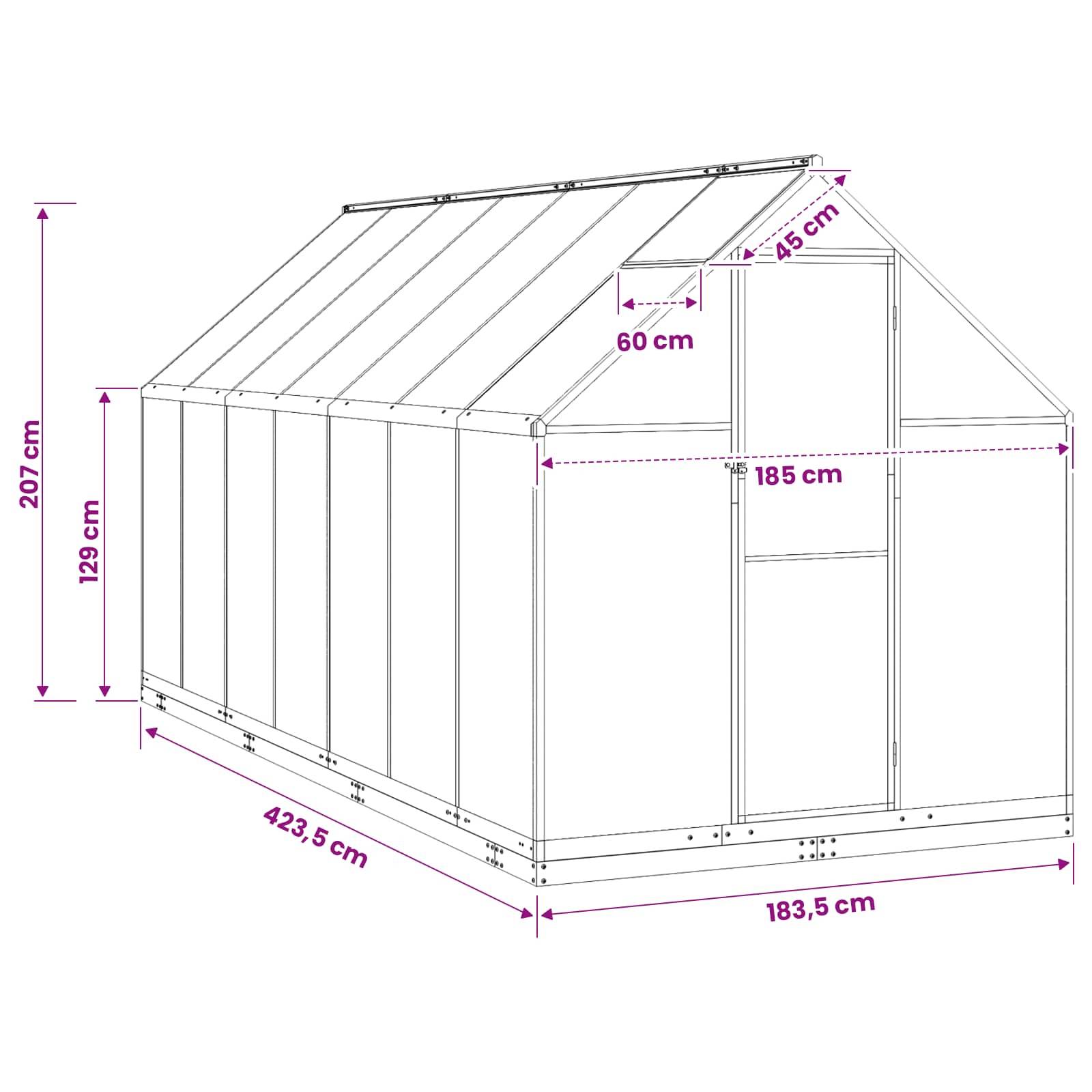 vidaXL Garten Gewächshaus mit Tür Anthrazit 183,5 x 423,5 x 207 cm