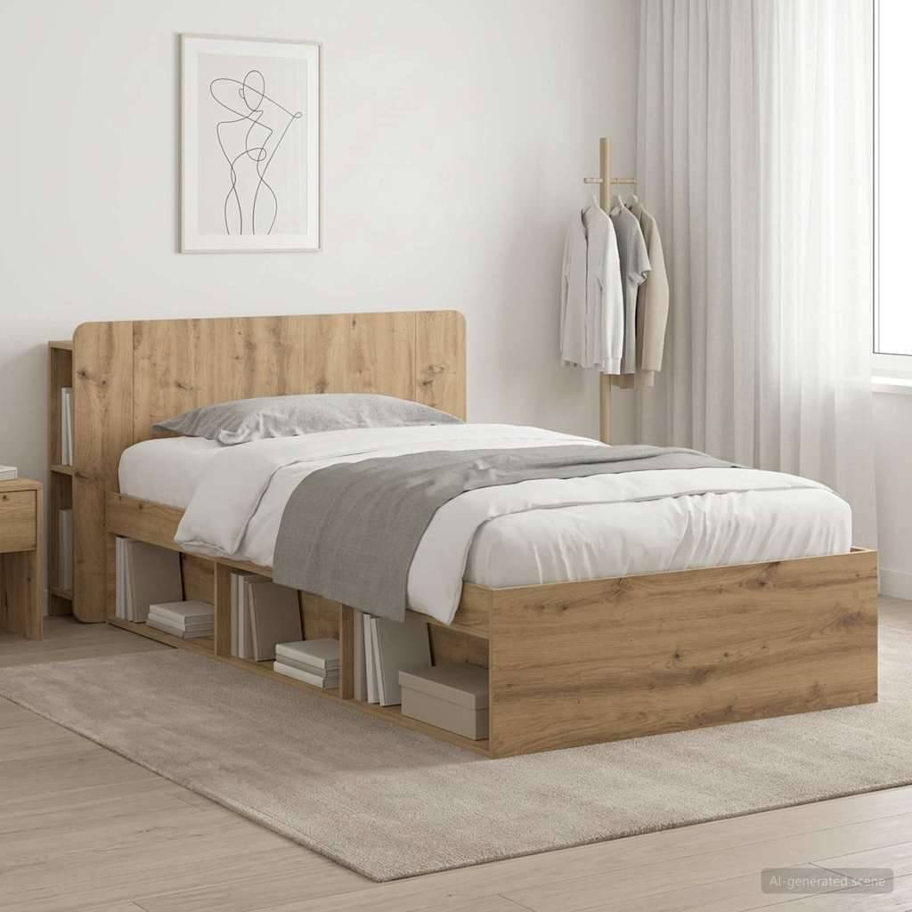 vidaXL Bettgestell mit Stauraum mit Kopfteil Artisan-Eiche 75 x 190 cm