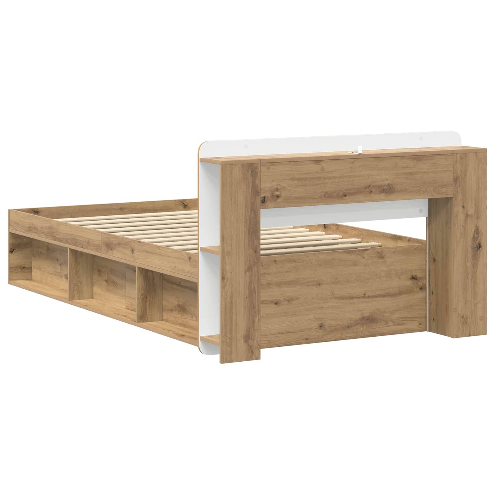 vidaXL Bettgestell mit Stauraum mit Kopfteil Artisan-Eiche 80 x 200 cm