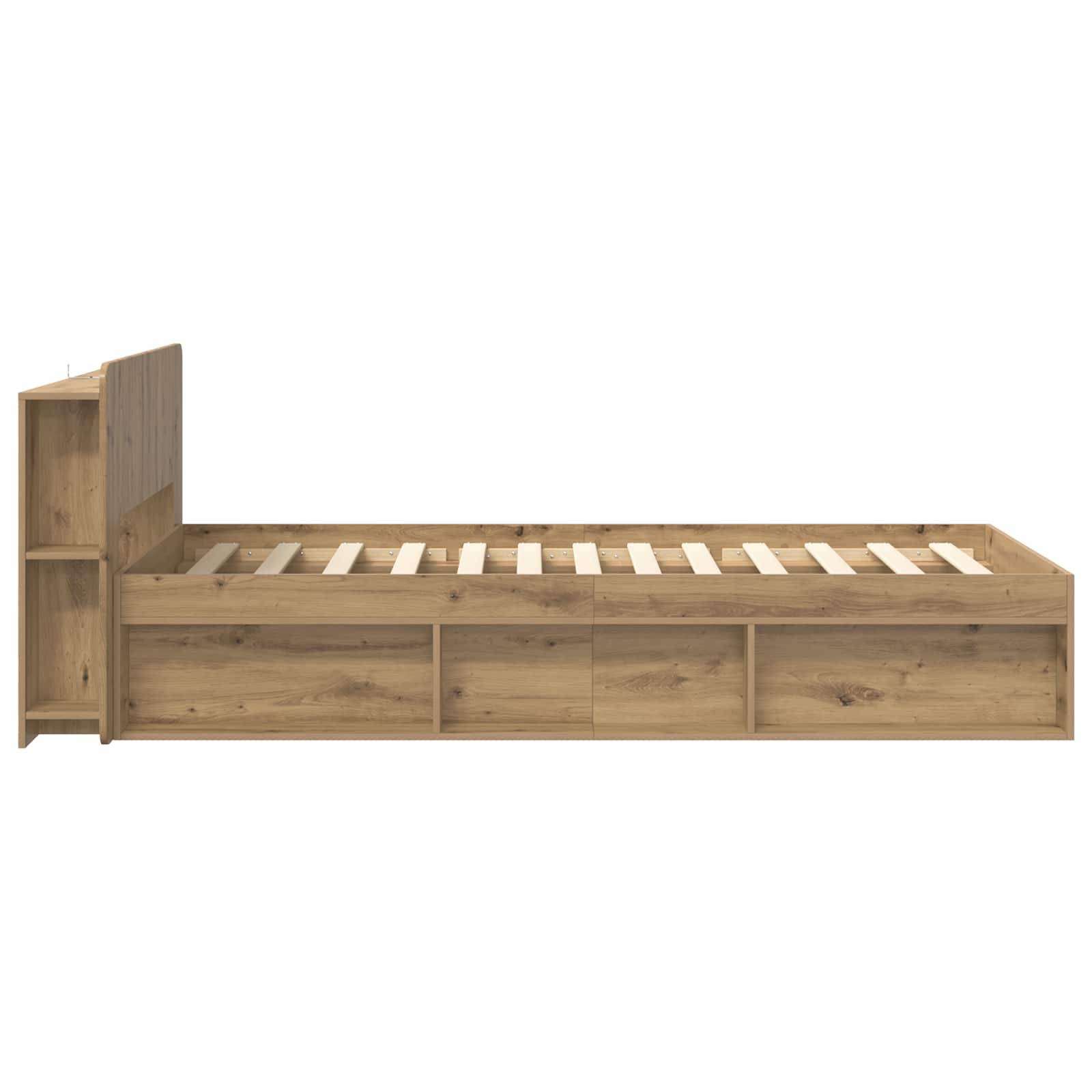 vidaXL Bettgestell mit Stauraum mit Kopfteil Artisan-Eiche 90 x 200 cm