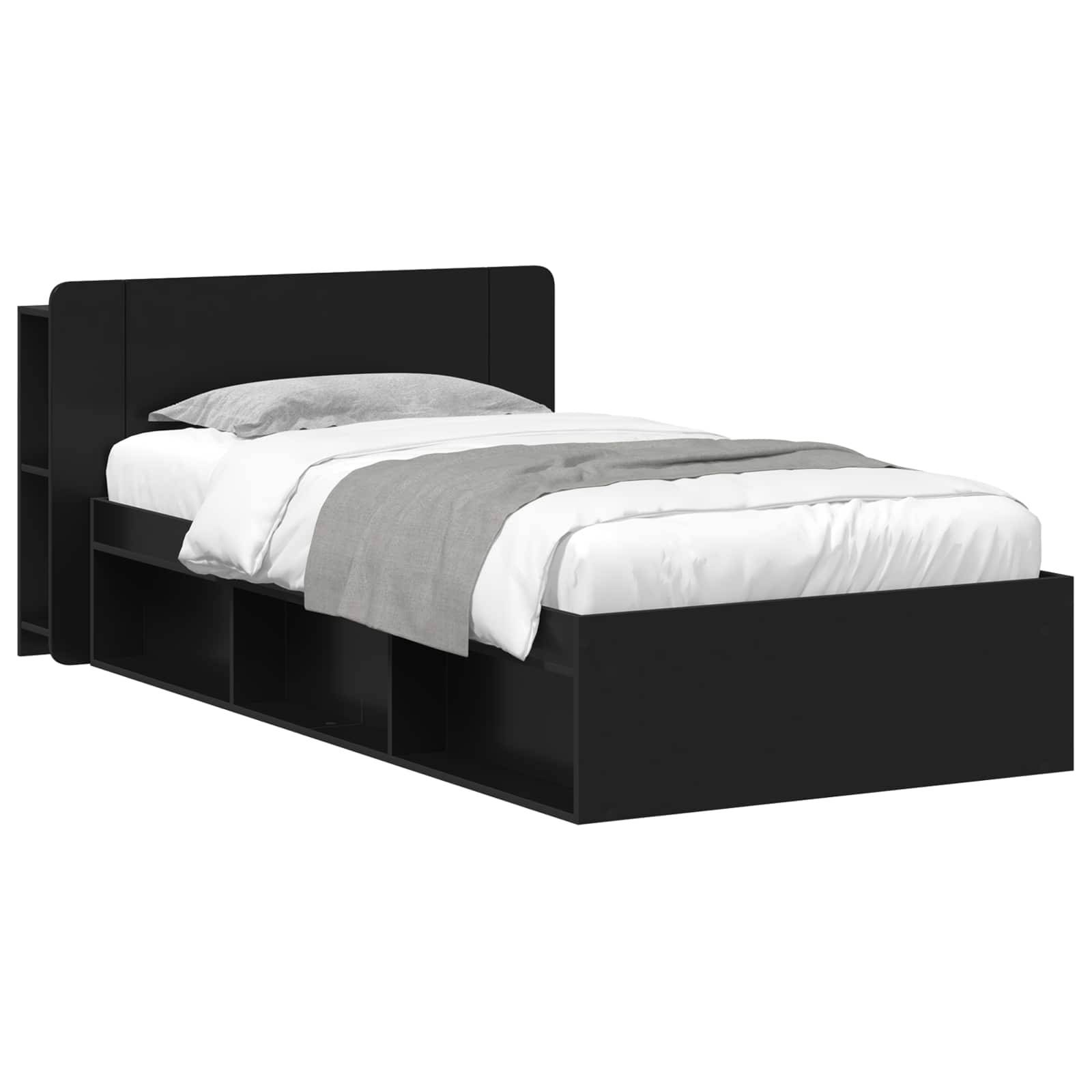 vidaXL Bettgestell mit Stauraum Schwarz 75 x 190 cm Holzwerkstoff
