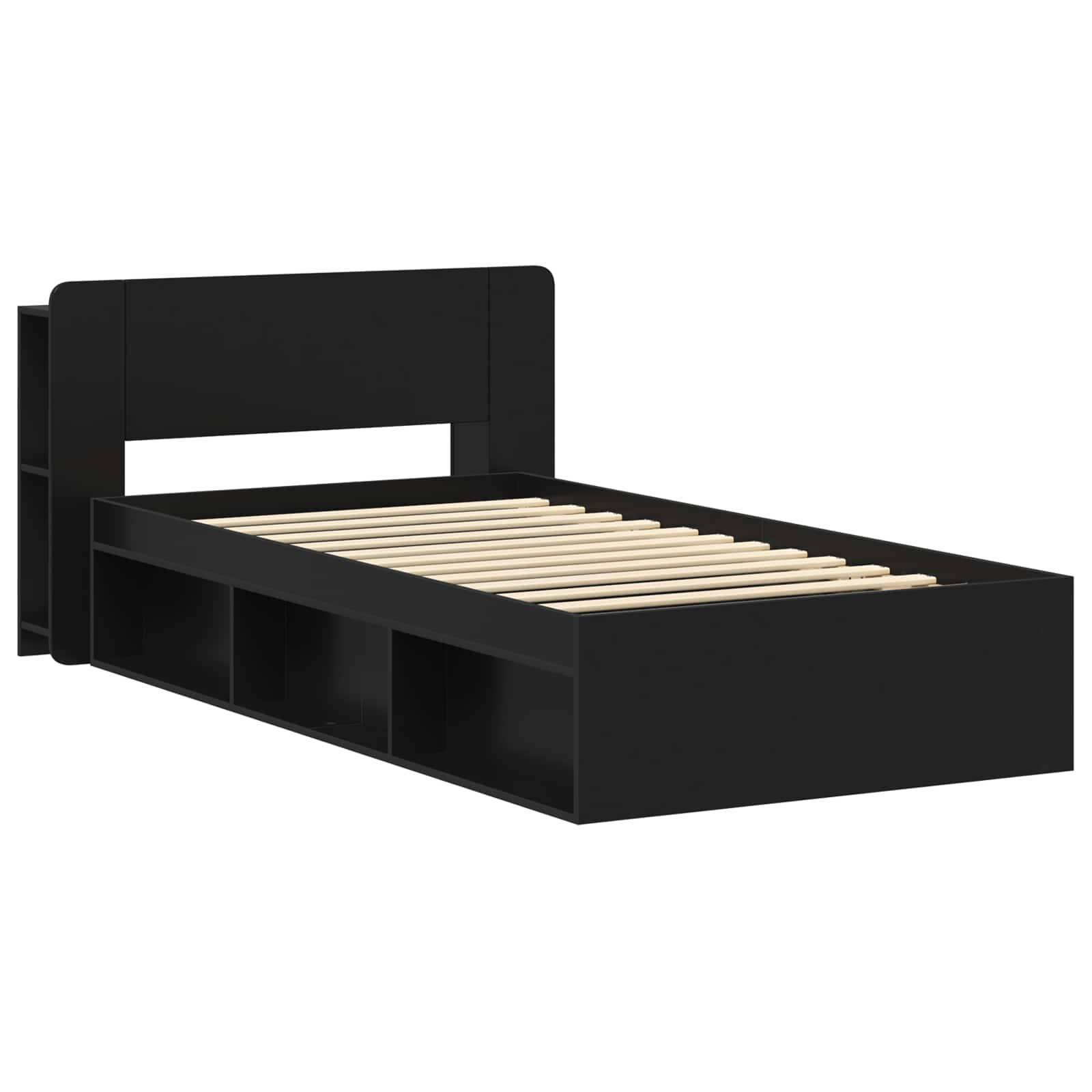 vidaXL Bettgestell mit Stauraum Schwarz 90 x 190 cm Holzwerkstoff