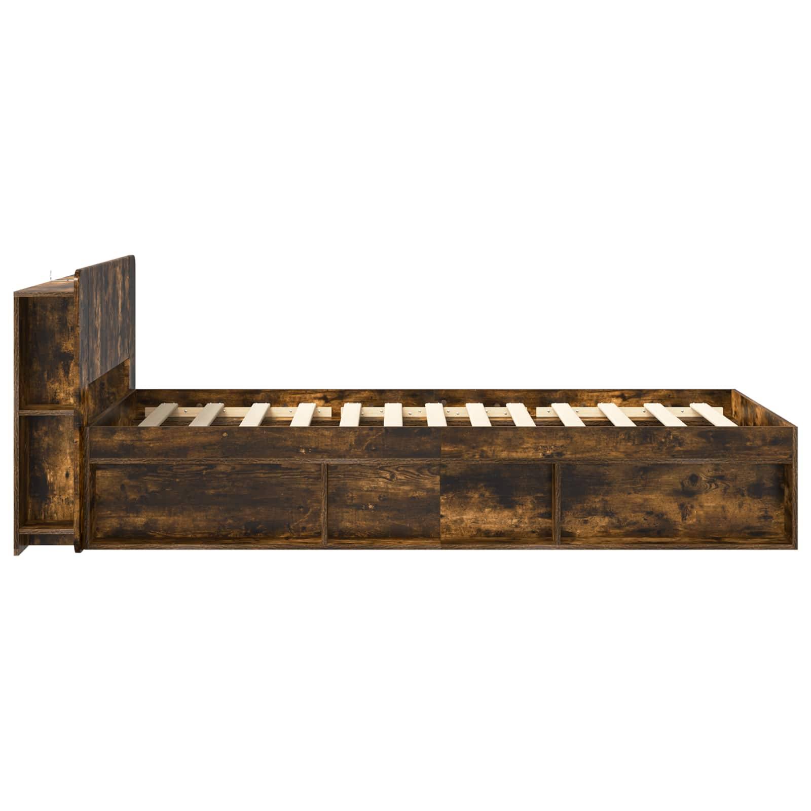 vidaXL Bettgestell mit Stauraum Geräucherte Eiche 90 x 190 cm