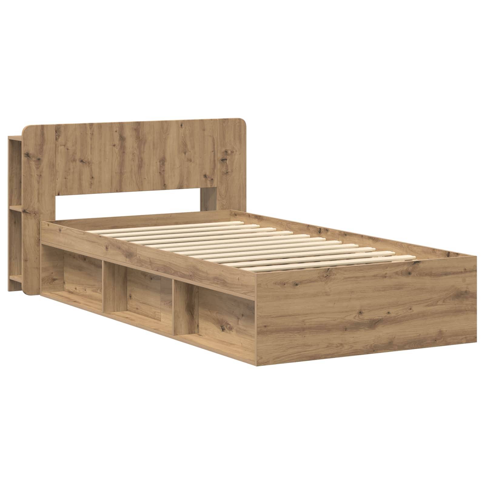 vidaXL Bettgestell mit Stauraum mit Kopfteil Artisan-Eiche 90 x 200 cm