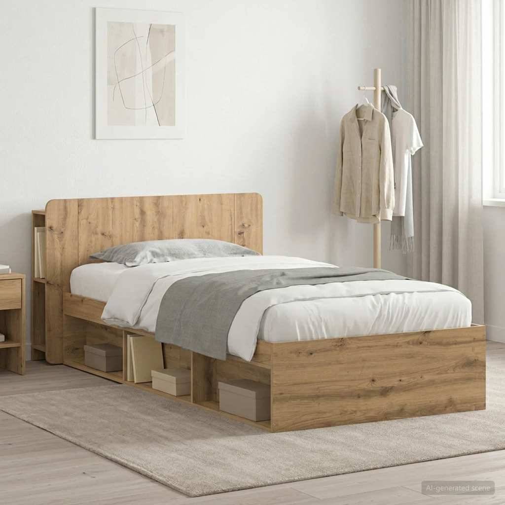 vidaXL Bettgestell mit Stauraum mit Kopfteil Artisan-Eiche 90 x 190 cm