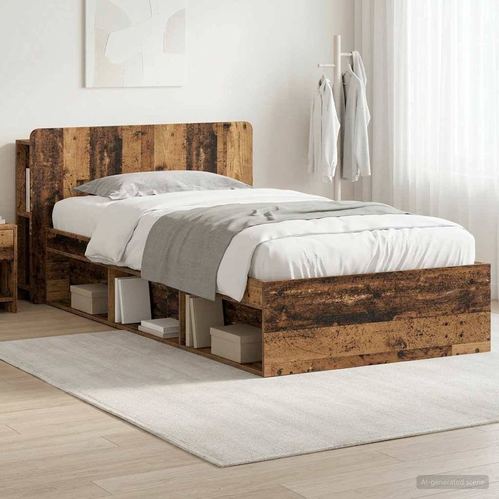 vidaXL Bettgestell mit Stauraum Altholz 90 x 190 cm Holzwerkstoff