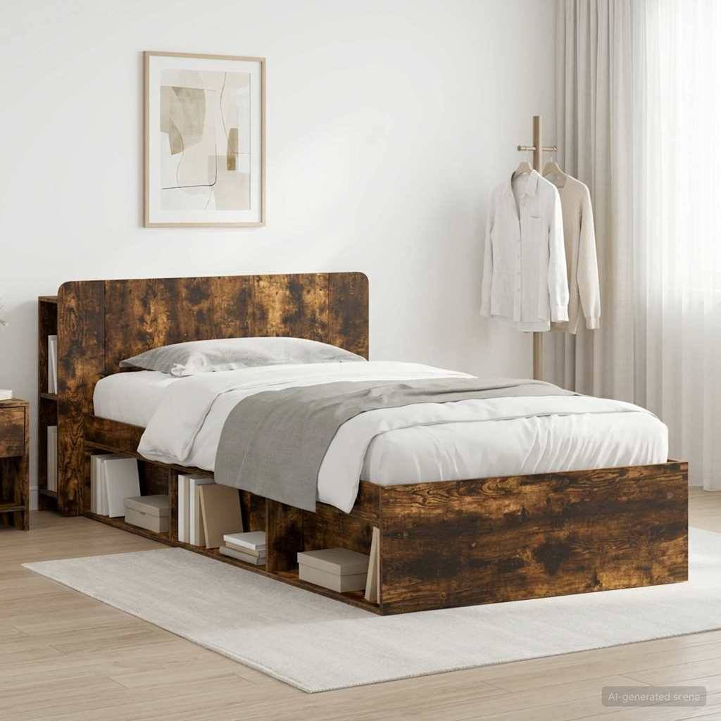 vidaXL Bettgestell mit Stauraum Geräucherte Eiche 90 x 190 cm