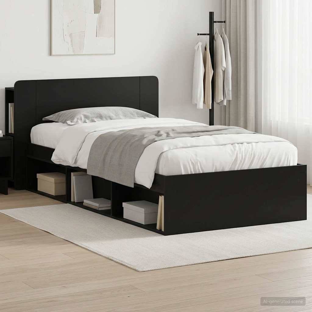 vidaXL Bettgestell mit Stauraum Schwarz 90 x 200 cm Holzwerkstoff