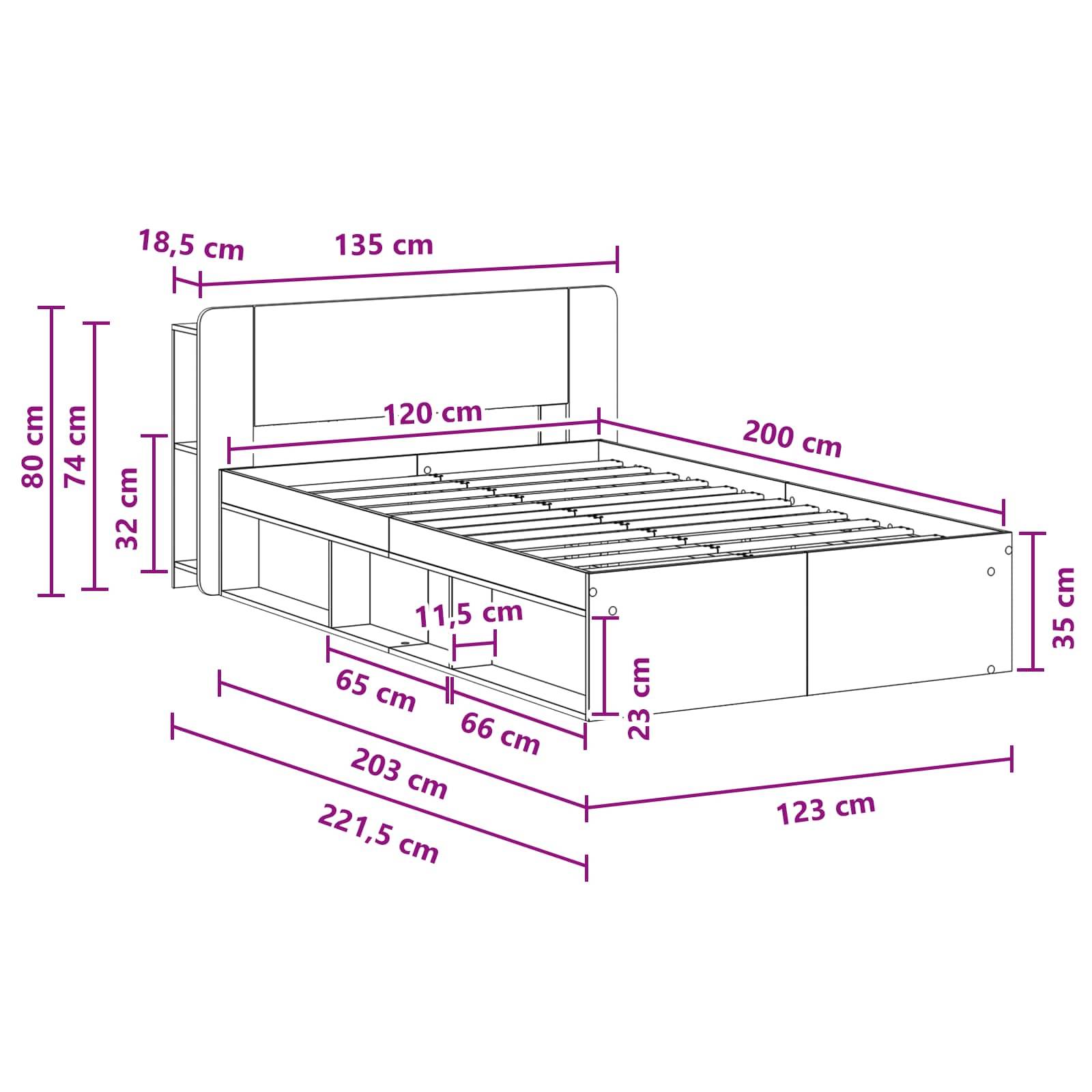 vidaXL Bettgestell mit Stauraum Artisan-Eiche 120 x 200 cm