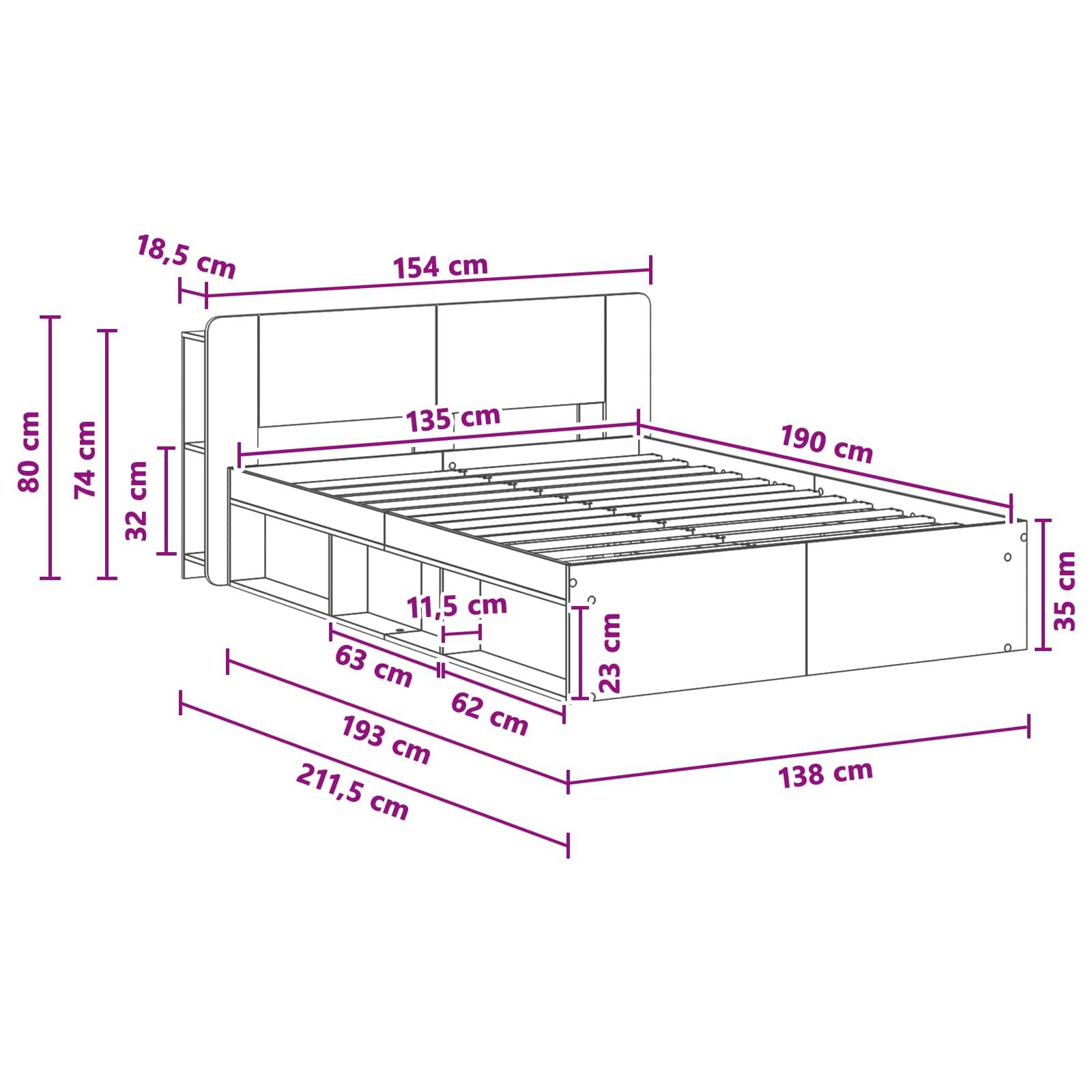 vidaXL Bettgestell mit Stauraum Altholz 135 x 190 cm Holzwerkstoff