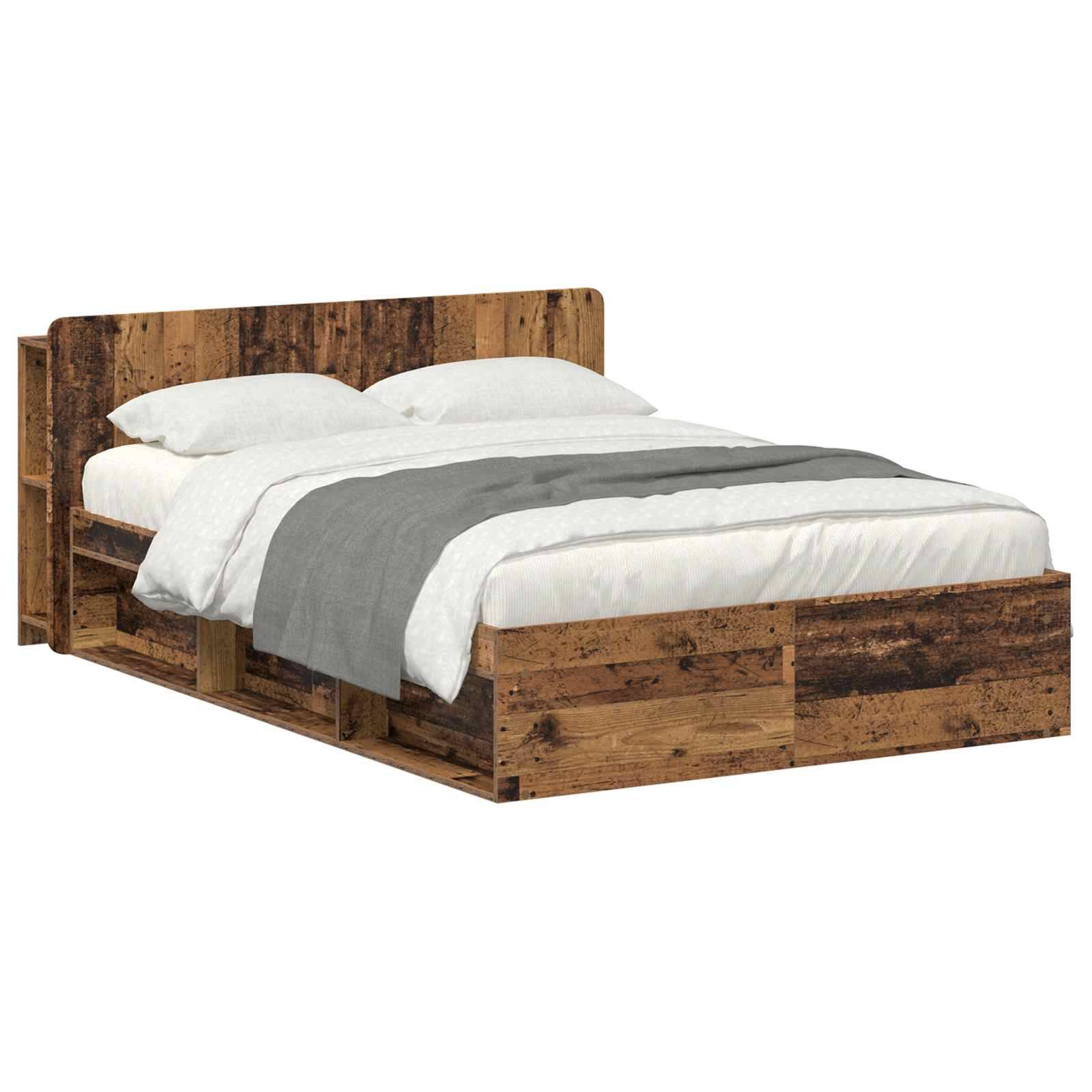 vidaXL Bettgestell mit Stauraum Altholz 135 x 190 cm Holzwerkstoff
