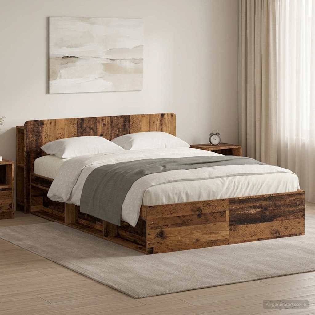 vidaXL Bettgestell mit Stauraum Altholz 135 x 190 cm Holzwerkstoff