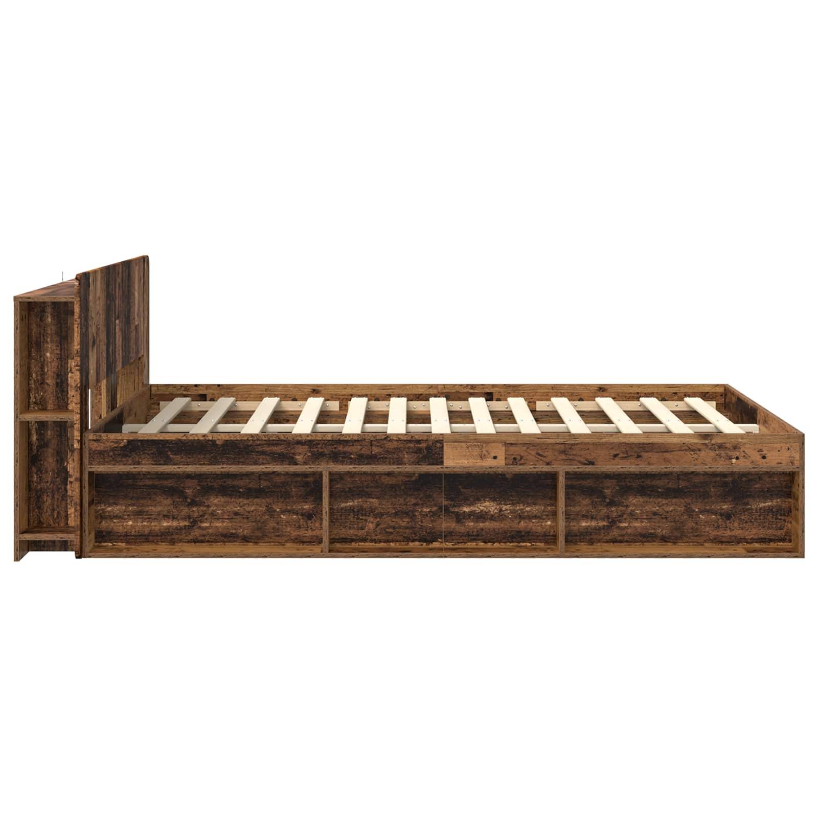 vidaXL Bettgestell mit Stauraum Altholz 140 x 190 cm Holzwerkstoff