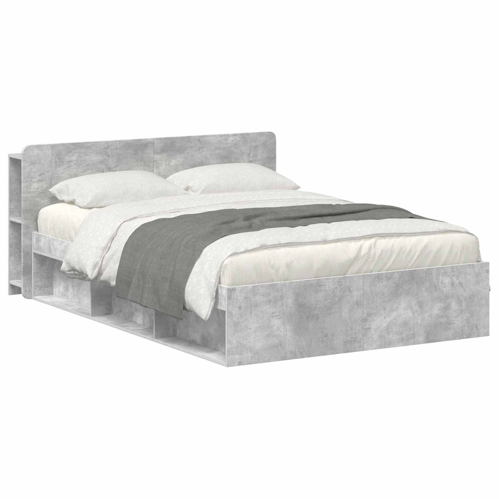 vidaXL Bettgestell mit Stauraum Betongrau 140 x 190 cm Holzwerkstoff