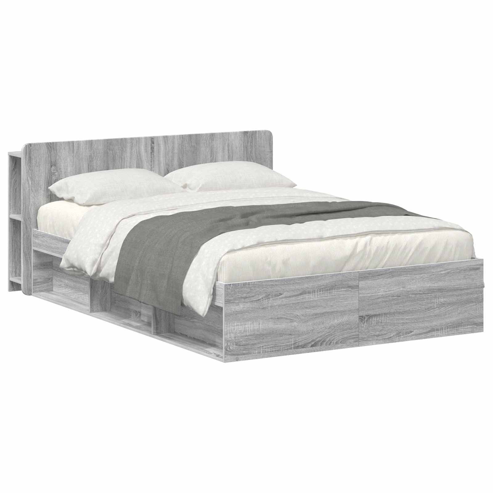 vidaXL Bettgestell mit Stauraum Grau Sonoma 140 x 190 cm Holzwerkstoff