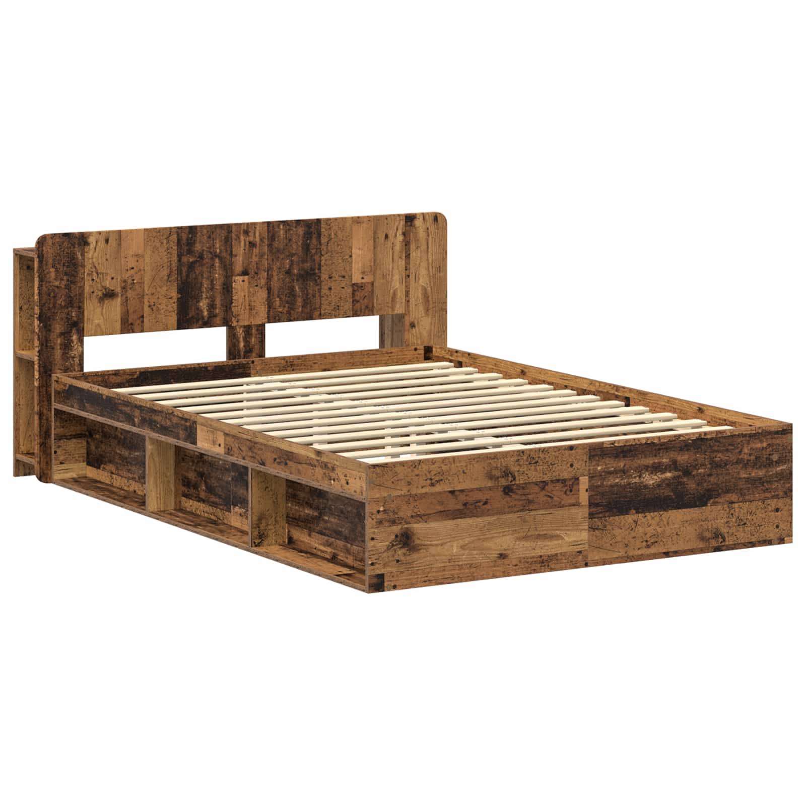 vidaXL Bettgestell mit Stauraum Altholz 140 x 190 cm Holzwerkstoff
