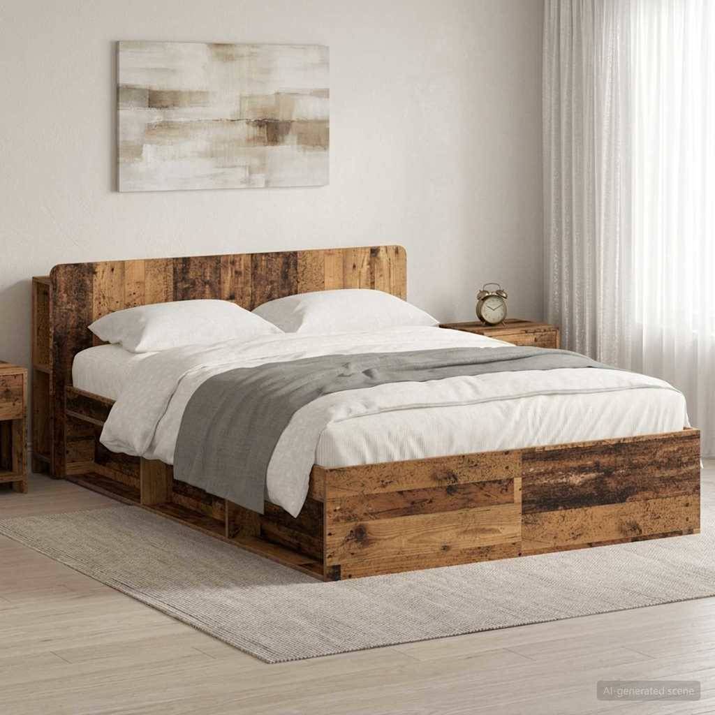 vidaXL Bettgestell mit Stauraum Altholz 140 x 190 cm Holzwerkstoff