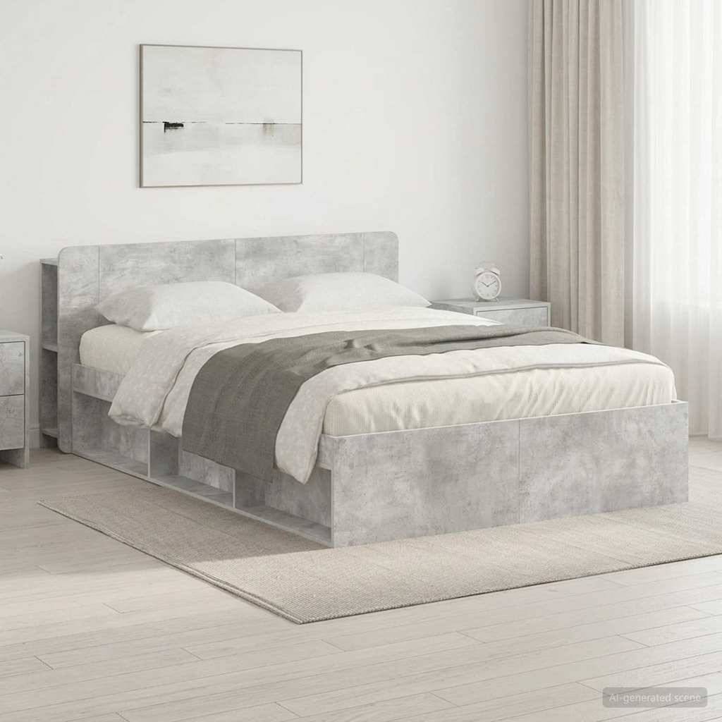 vidaXL Bettgestell mit Stauraum Betongrau 140 x 200 cm Holzwerkstoff