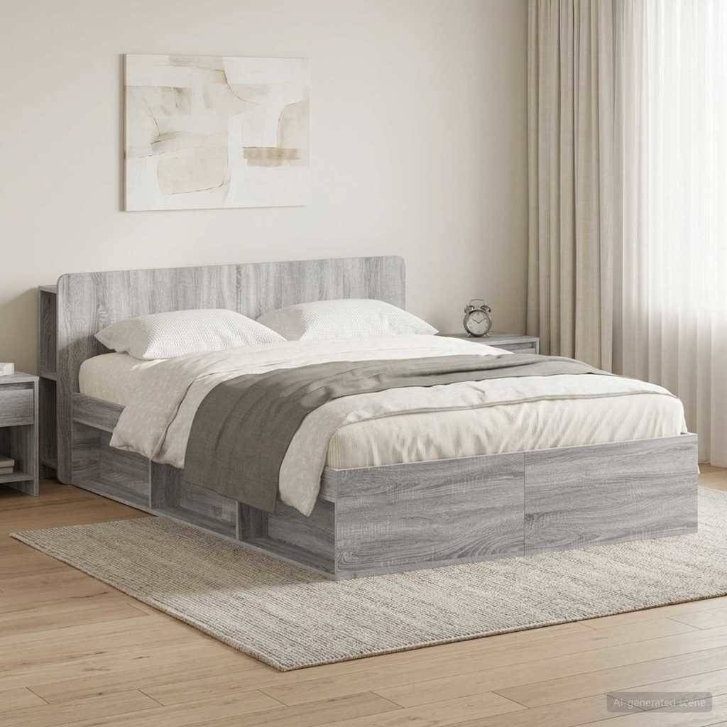 vidaXL Bettgestell mit Stauraum Grau Sonoma 140 x 200 cm Holzwerkstoff