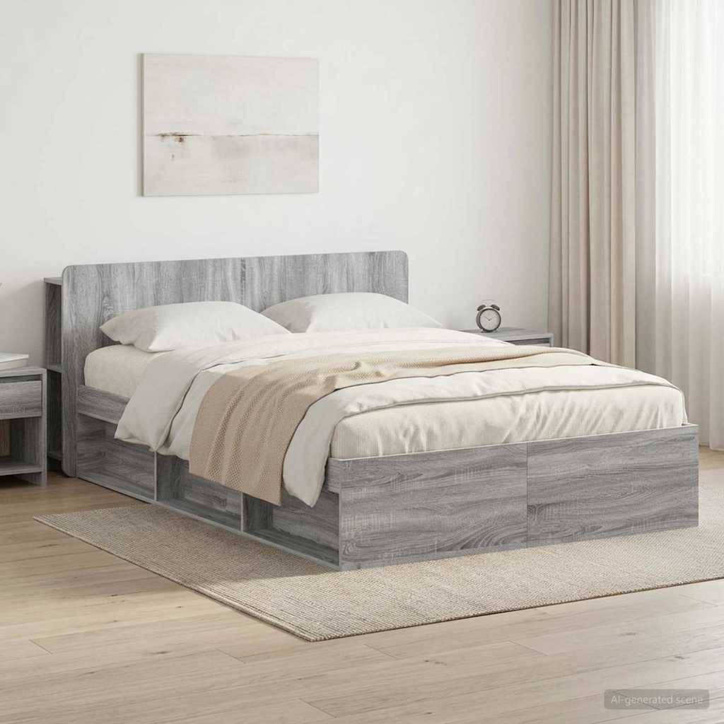 vidaXL Bettgestell mit Stauraum Grau Sonoma 150 x 200 cm Holzwerkstoff