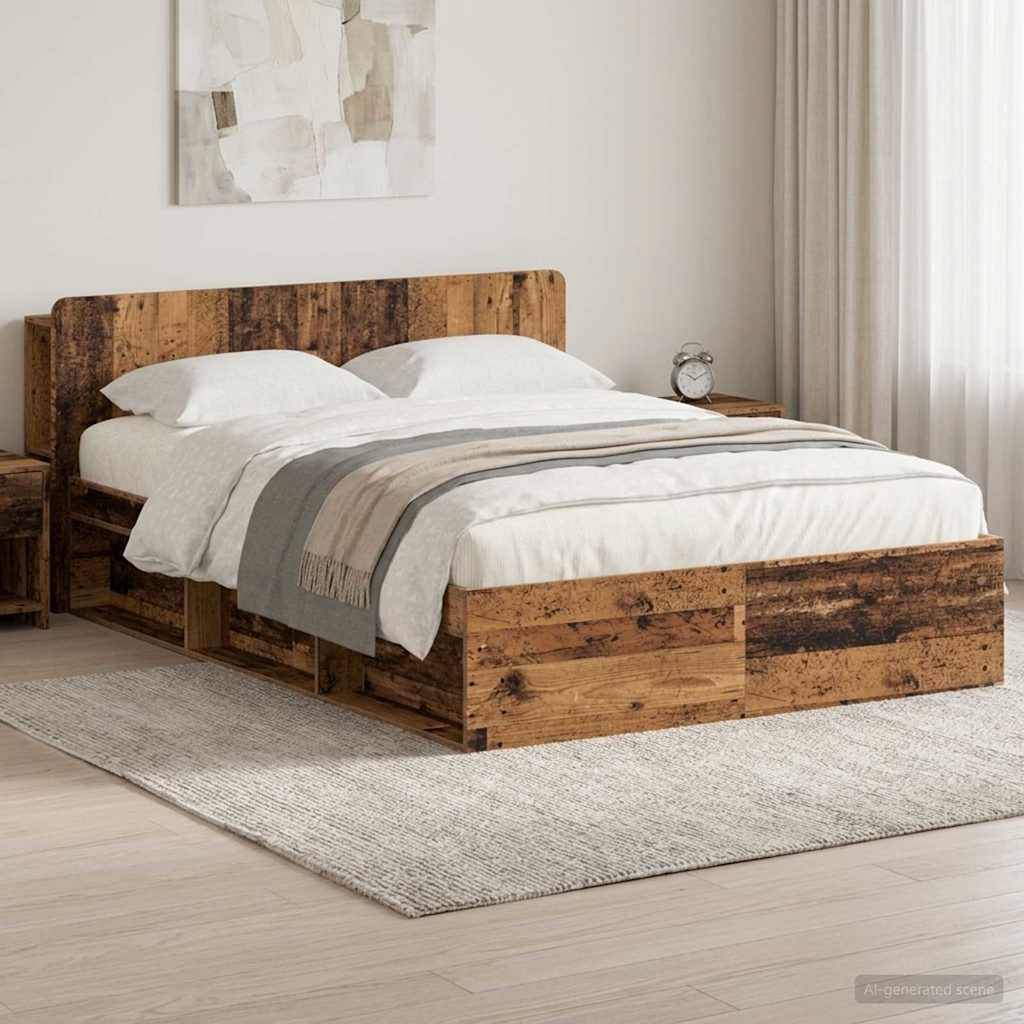 vidaXL Bettgestell mit Stauraum Altholz 150 x 200 cm Holzwerkstoff