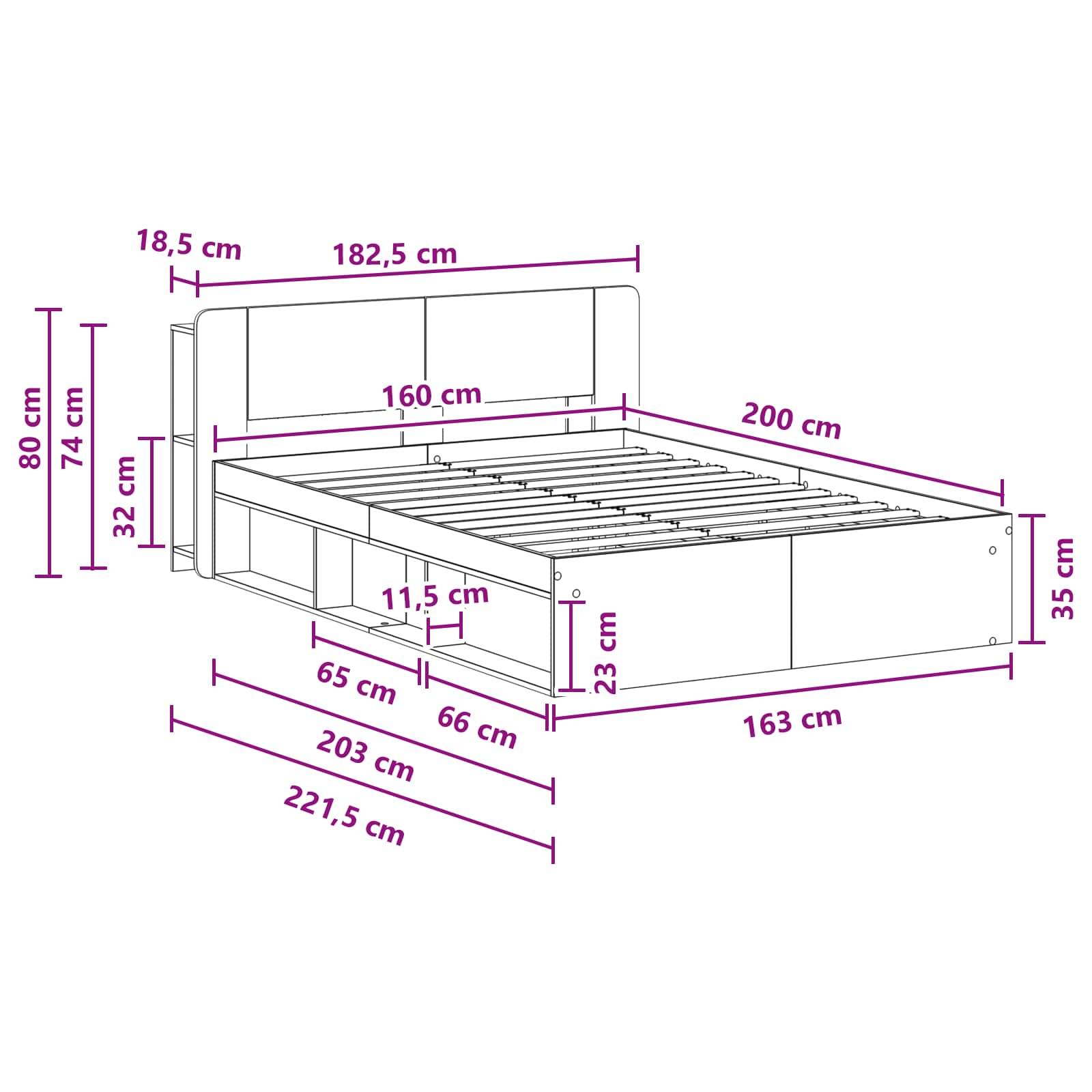 vidaXL Bettgestell mit Stauraum Weiß 160 x 200 cm Holzwerkstoff