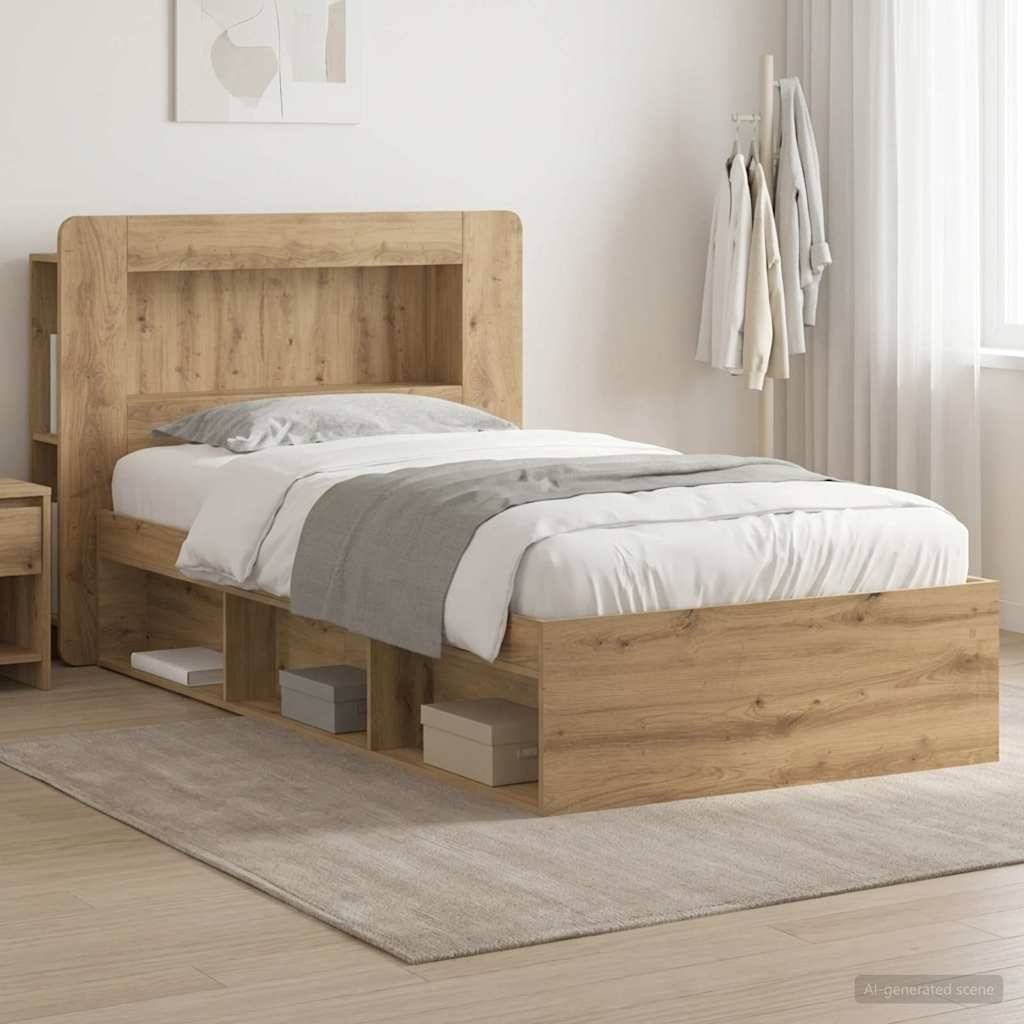 vidaXL Bettgestell mit Stauraum mit Kopfteil Artisan-Eiche 75 x 190 cm