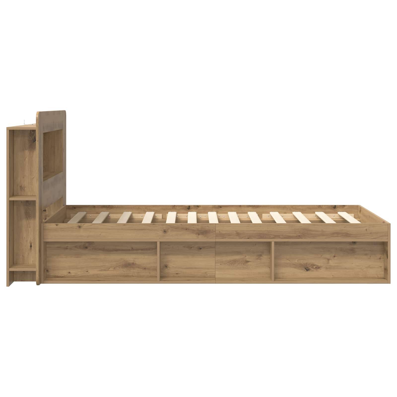 vidaXL Bettgestell mit Stauraum mit Kopfteil Artisan-Eiche 75 x 190 cm