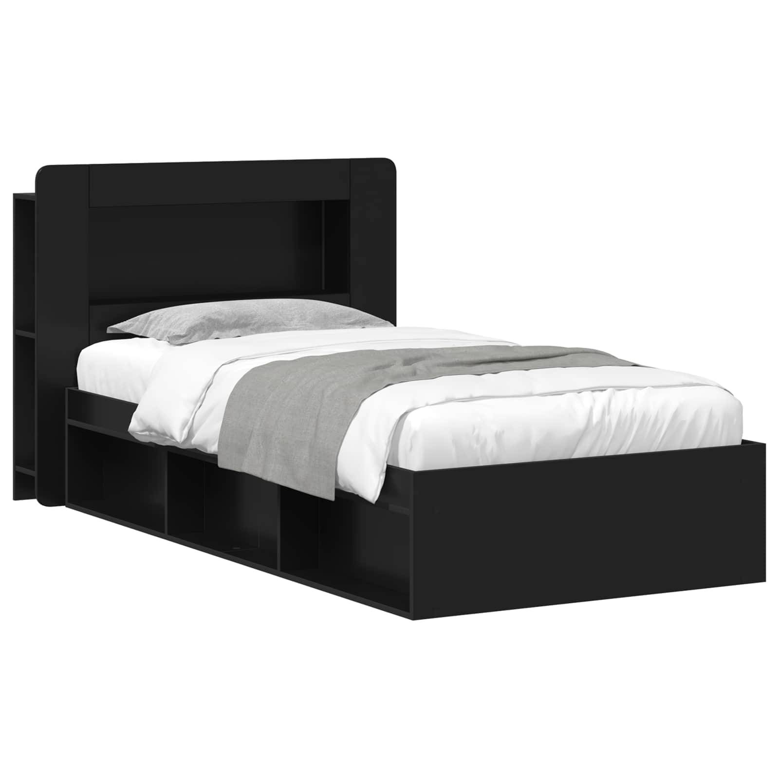 vidaXL Bettgestell mit Stauraum Schwarz 90 x 190 cm Holzwerkstoff