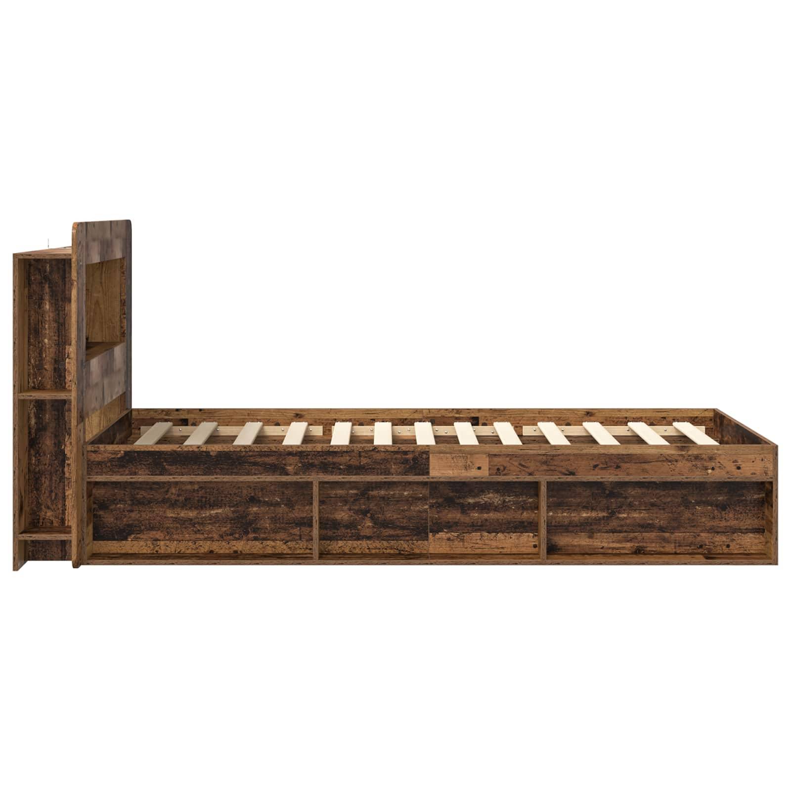 vidaXL Bettgestell mit Stauraum Altholz 90 x 190 cm Holzwerkstoff