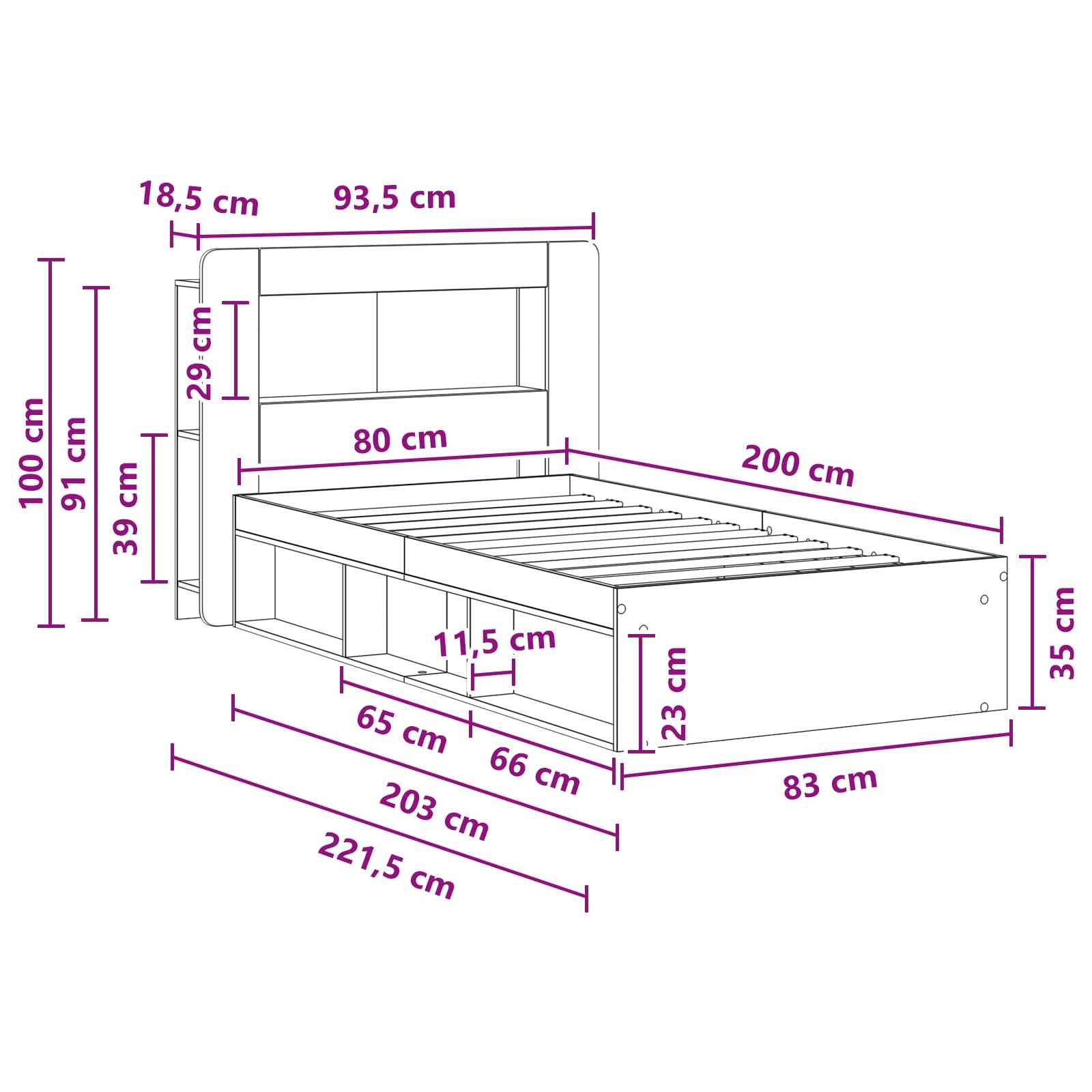 vidaXL Bettgestell mit Stauraum Weiß 80 x 200 cm Holzwerkstoff