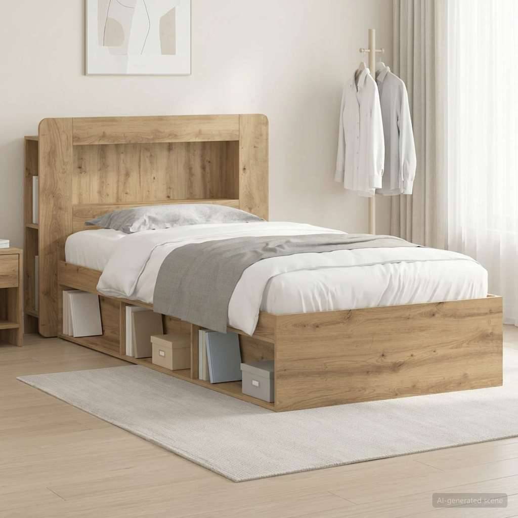 vidaXL Bettgestell mit Stauraum mit Kopfteil Artisan-Eiche 90 x 190 cm