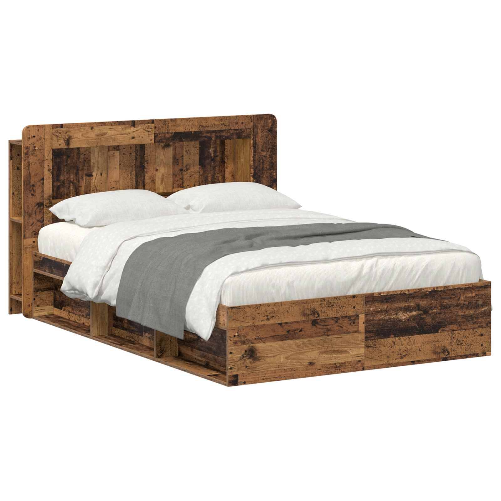 vidaXL Bettgestell mit Stauraum Altholz 135 x 190 cm Holzwerkstoff