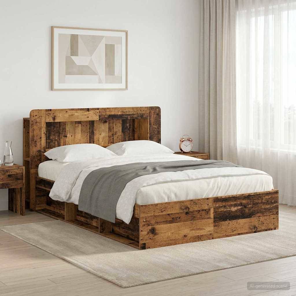 vidaXL Bettgestell mit Stauraum Altholz 135 x 190 cm Holzwerkstoff