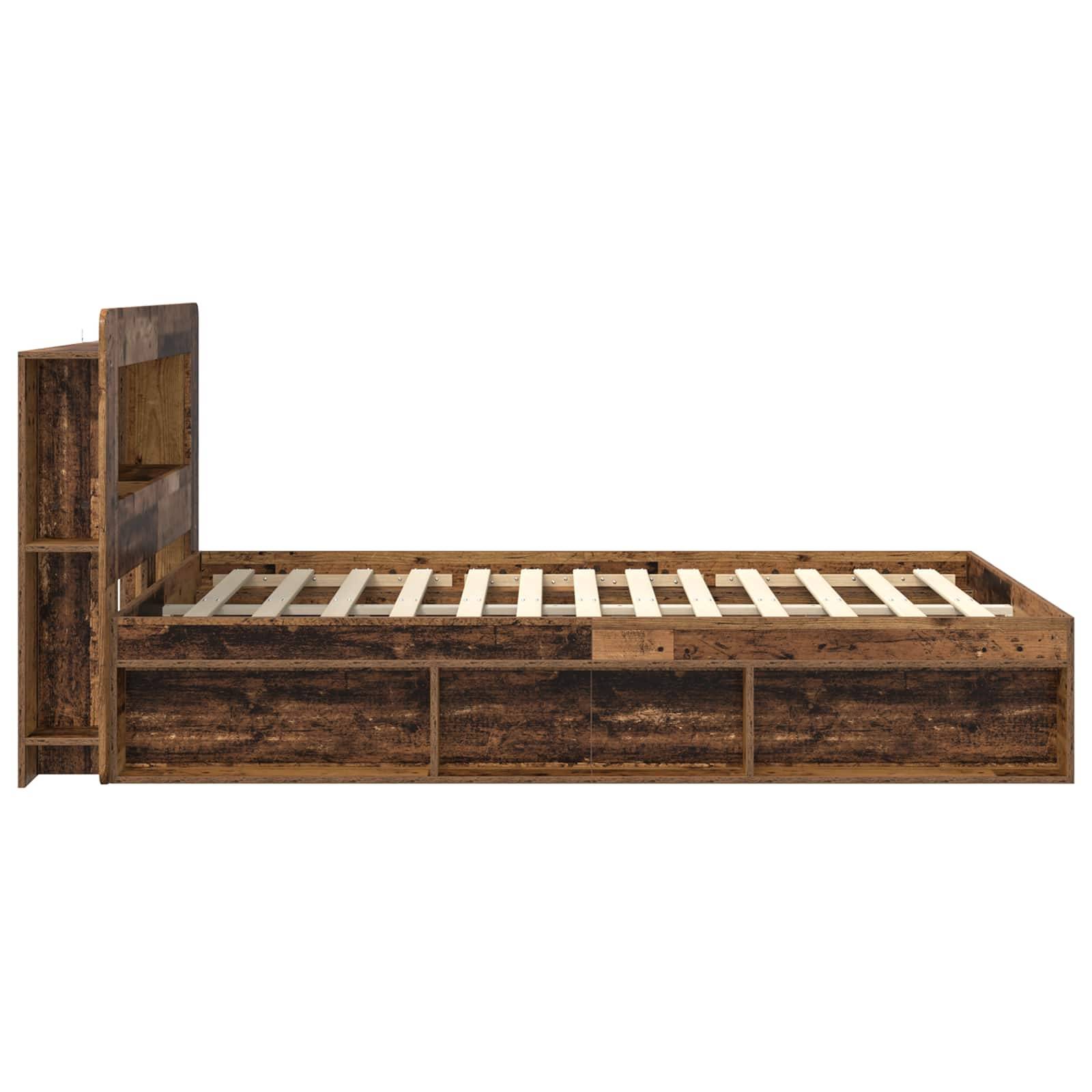 vidaXL Bettgestell mit Stauraum Altholz 135 x 190 cm Holzwerkstoff