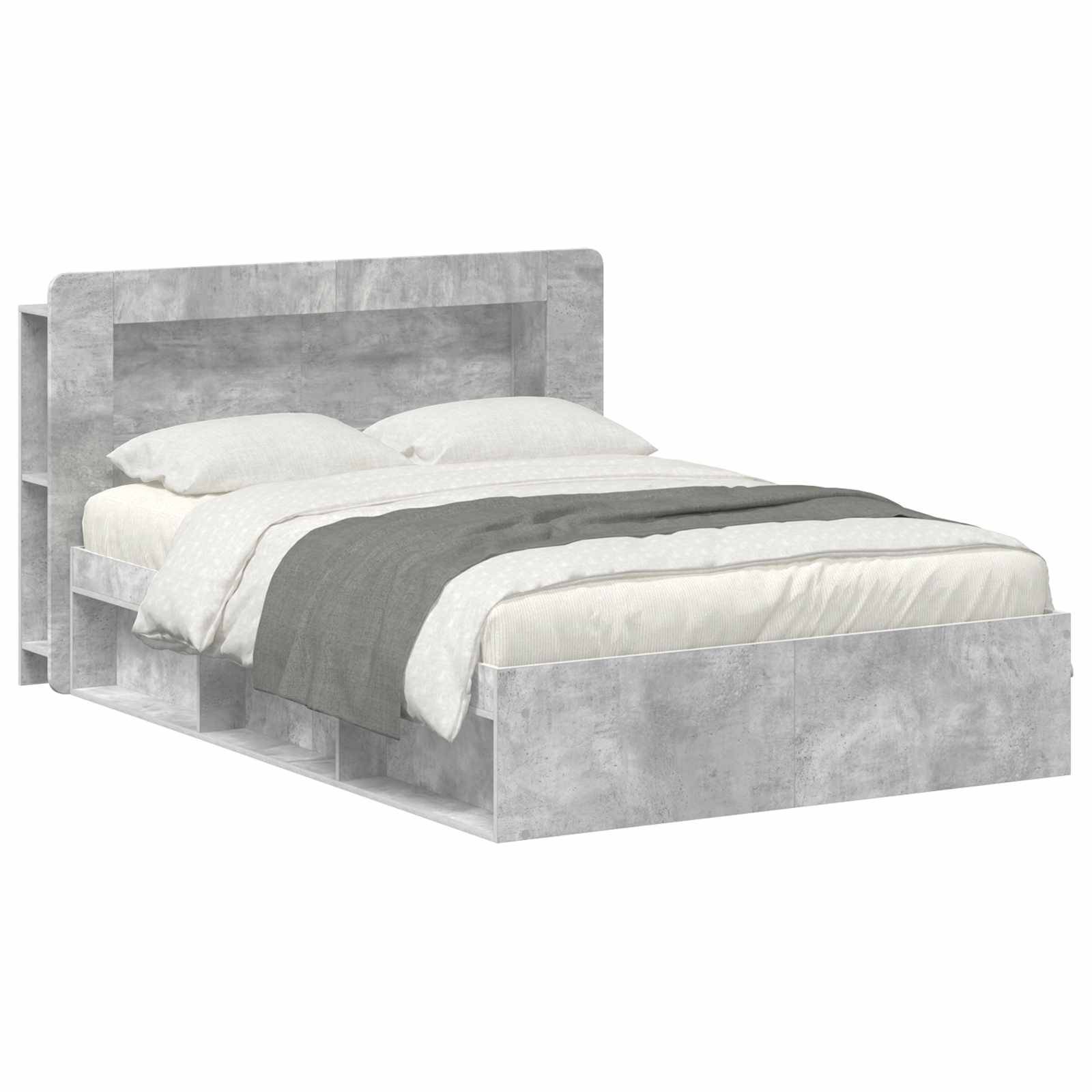 vidaXL Bettgestell mit Stauraum Betongrau 140 x 200 cm Holzwerkstoff