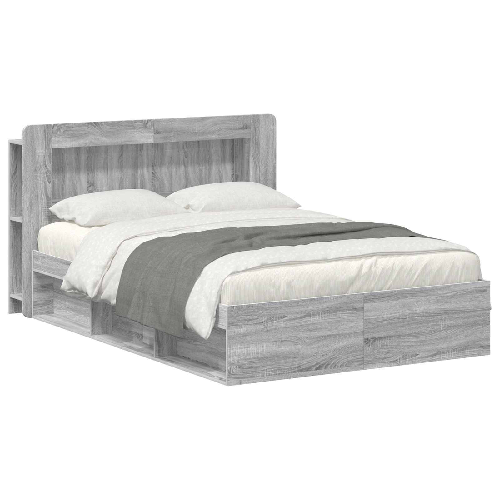 vidaXL Bettgestell mit Stauraum Grau Sonoma 140 x 200 cm Holzwerkstoff