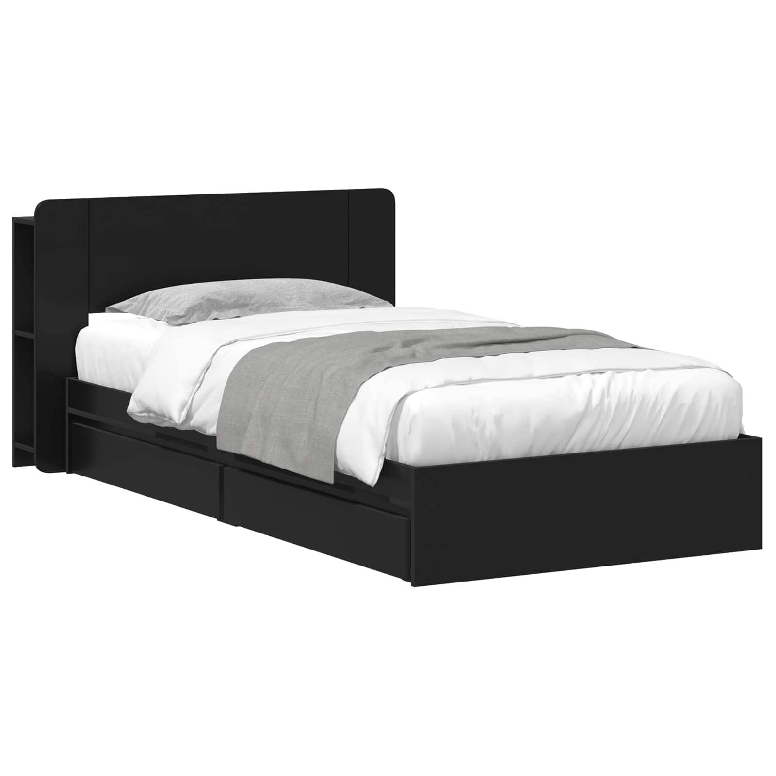 vidaXL Bettgestell mit Stauraum Schwarz 75 x 190 cm Holzwerkstoff