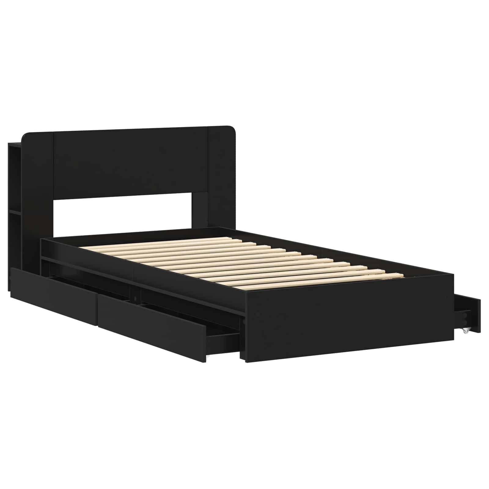 vidaXL Bettgestell mit Stauraum Schwarz 75 x 190 cm Holzwerkstoff