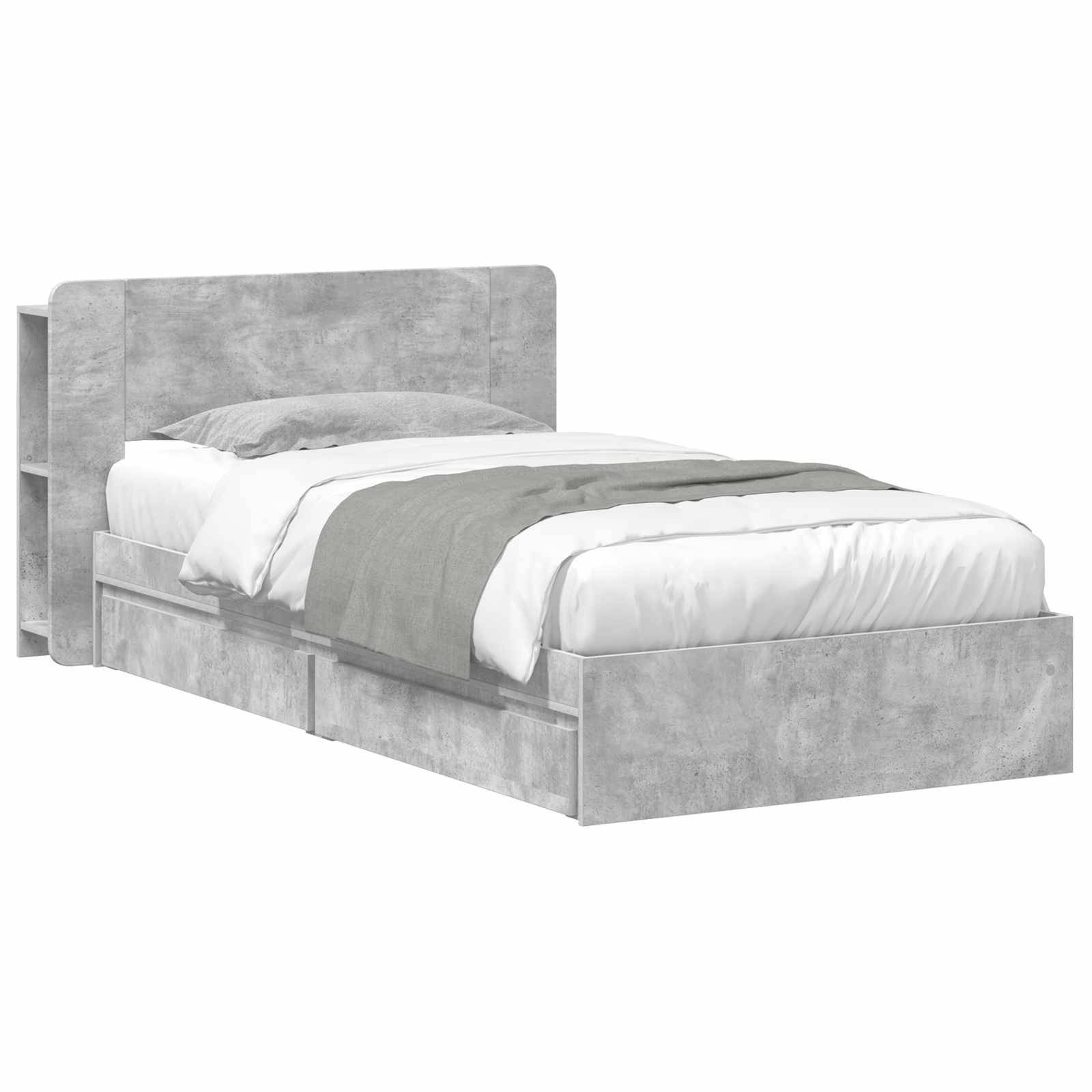 vidaXL Bettgestell mit Stauraum Betongrau 90 x 190 cm Holzwerkstoff