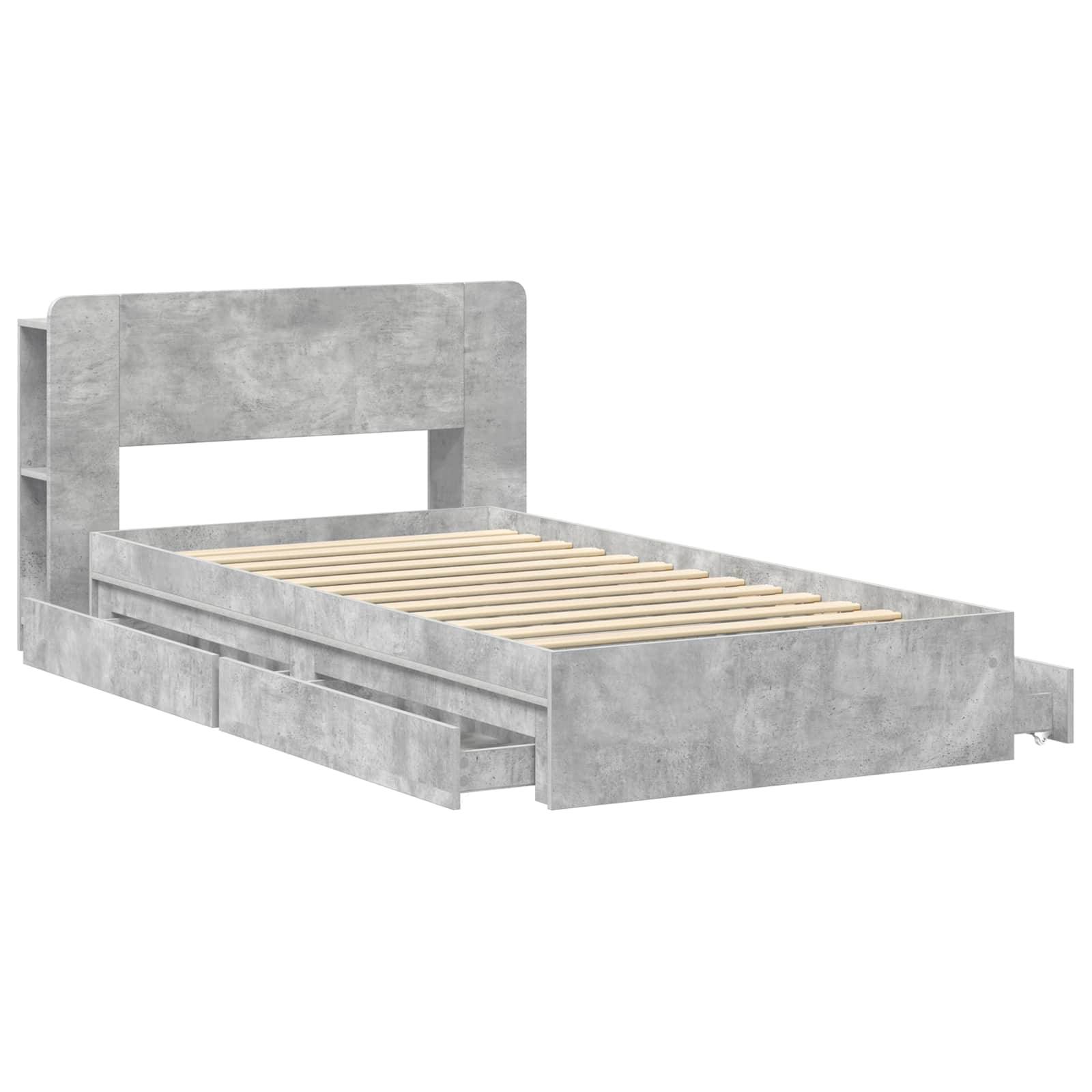vidaXL Bettgestell mit Stauraum Betongrau 90 x 190 cm Holzwerkstoff