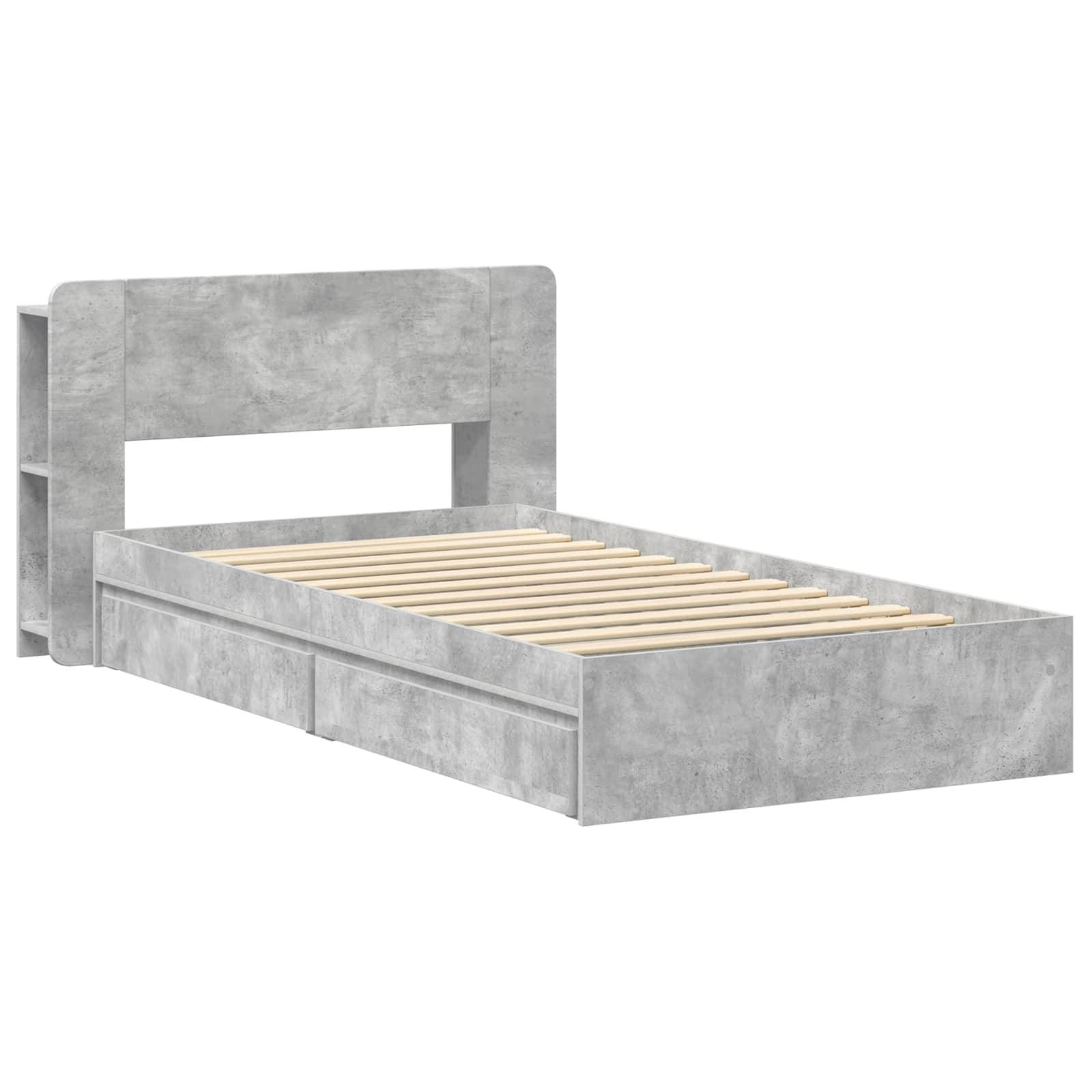 vidaXL Bettgestell mit Stauraum Betongrau 90 x 190 cm Holzwerkstoff