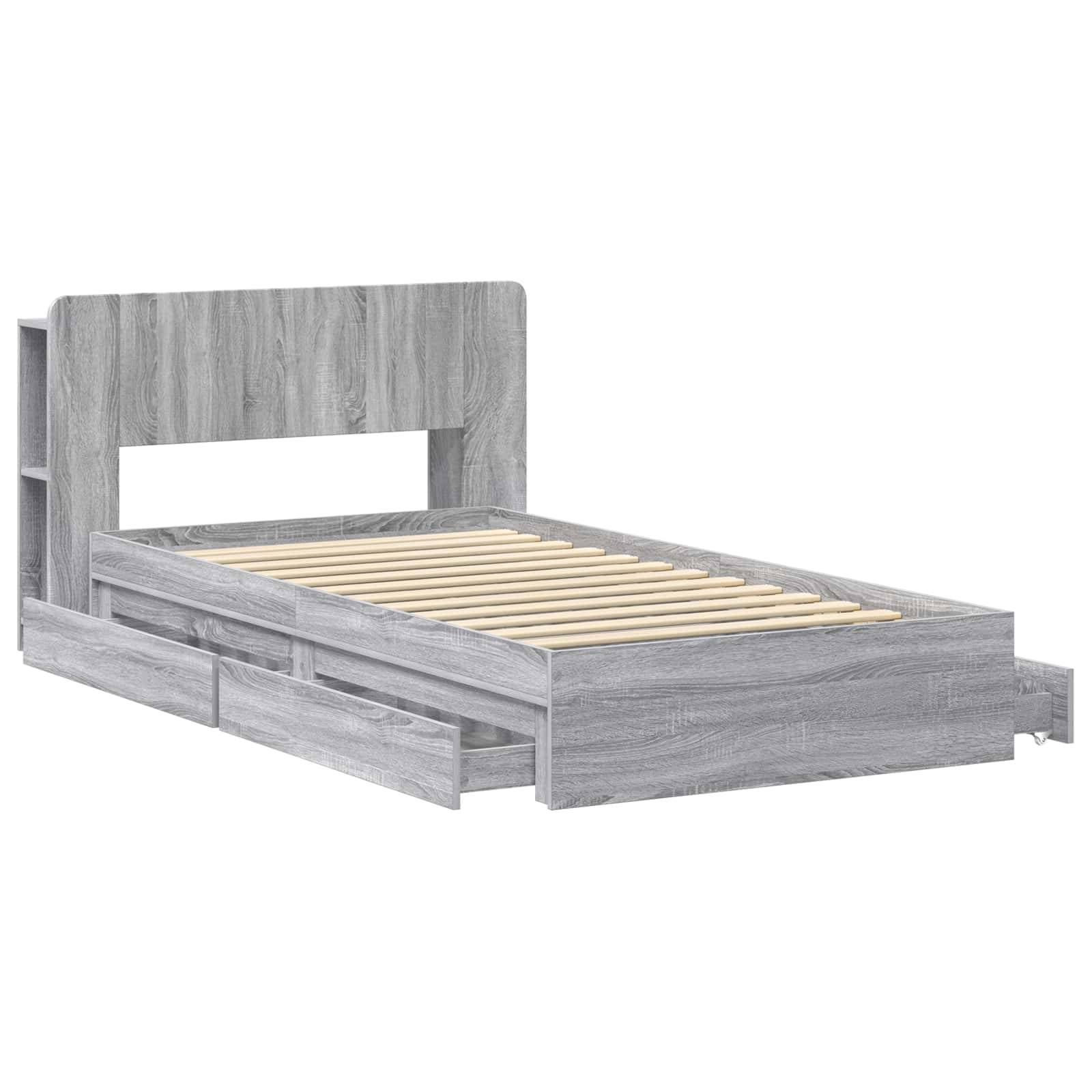 vidaXL Bettgestell mit Stauraum Grau Sonoma 90 x 200 cm Holzwerkstoff