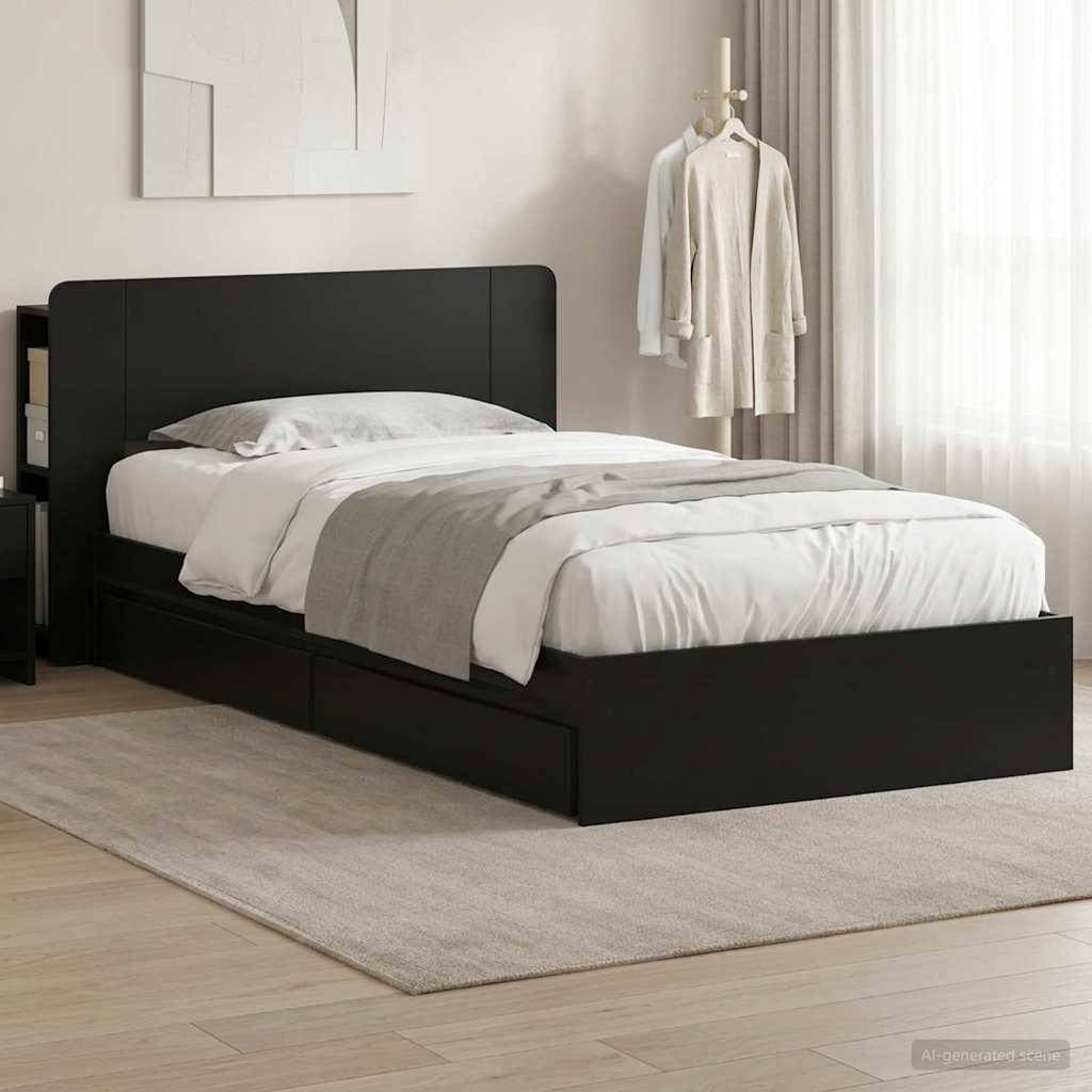vidaXL Bettgestell mit Stauraum Schwarz 90 x 190 cm Holzwerkstoff